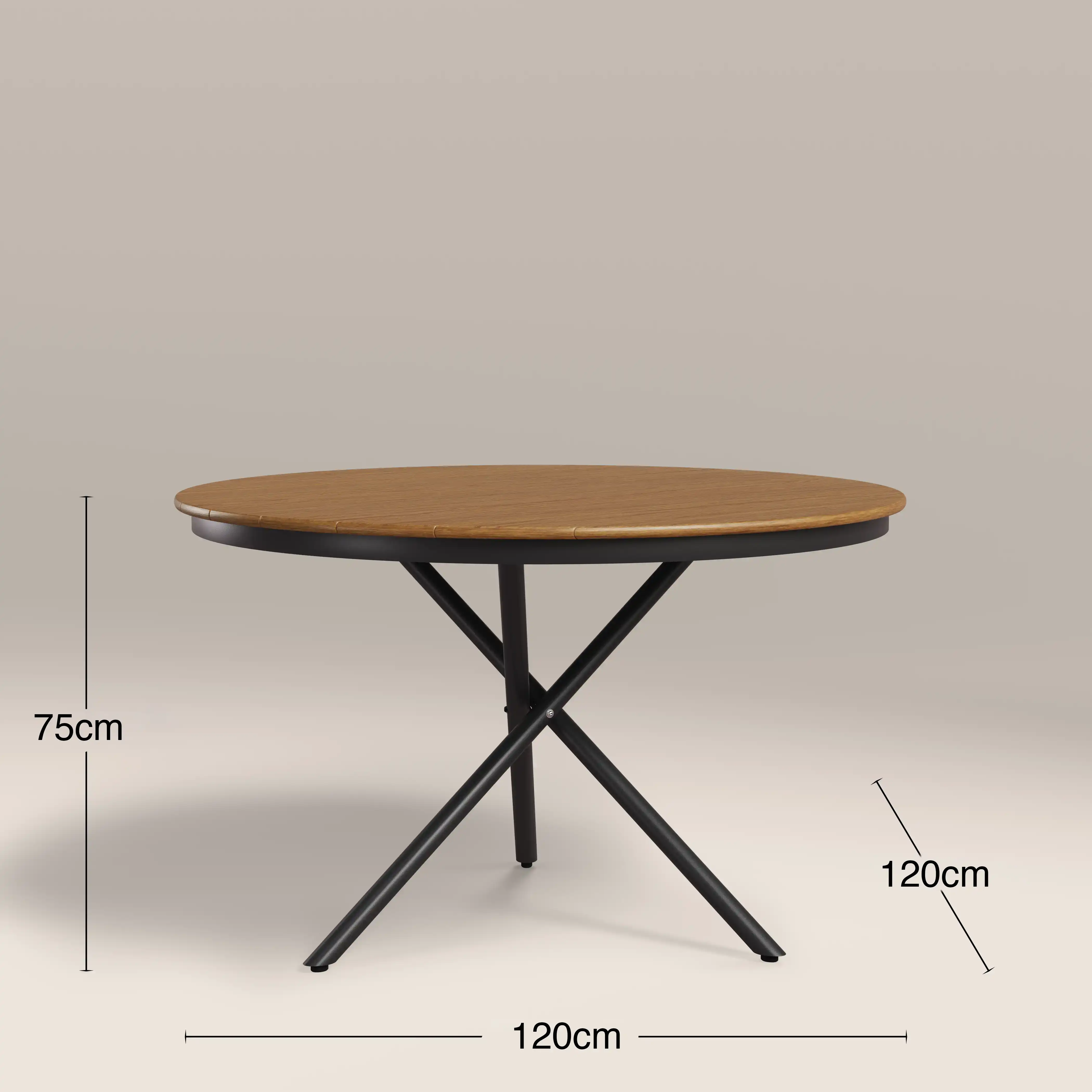 Tullio 4 Seat Round Garden Dining Table | Oak & Black - Image 5