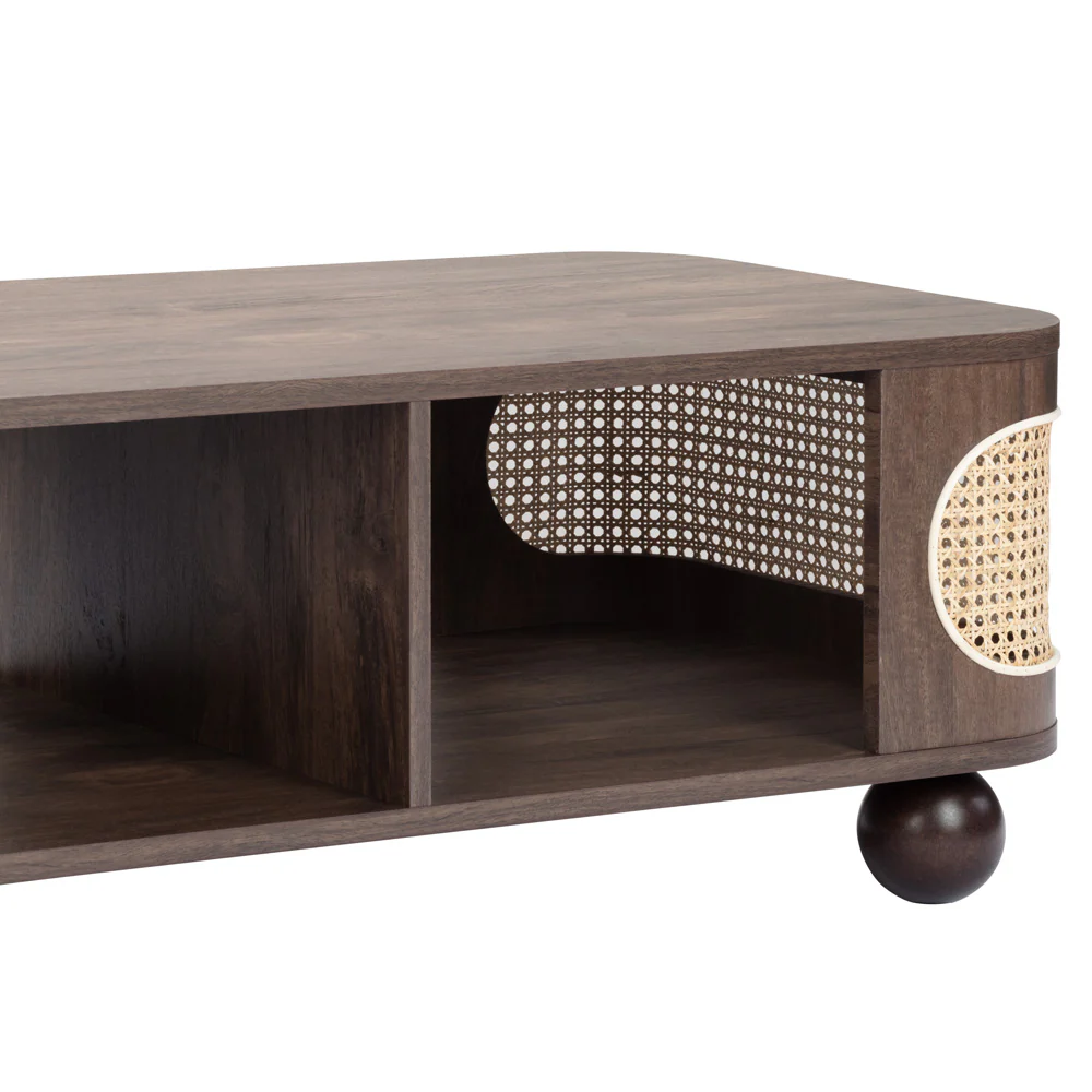 Una Rectangle Wooden Coffee Table | Walnut & Cane - Image 6