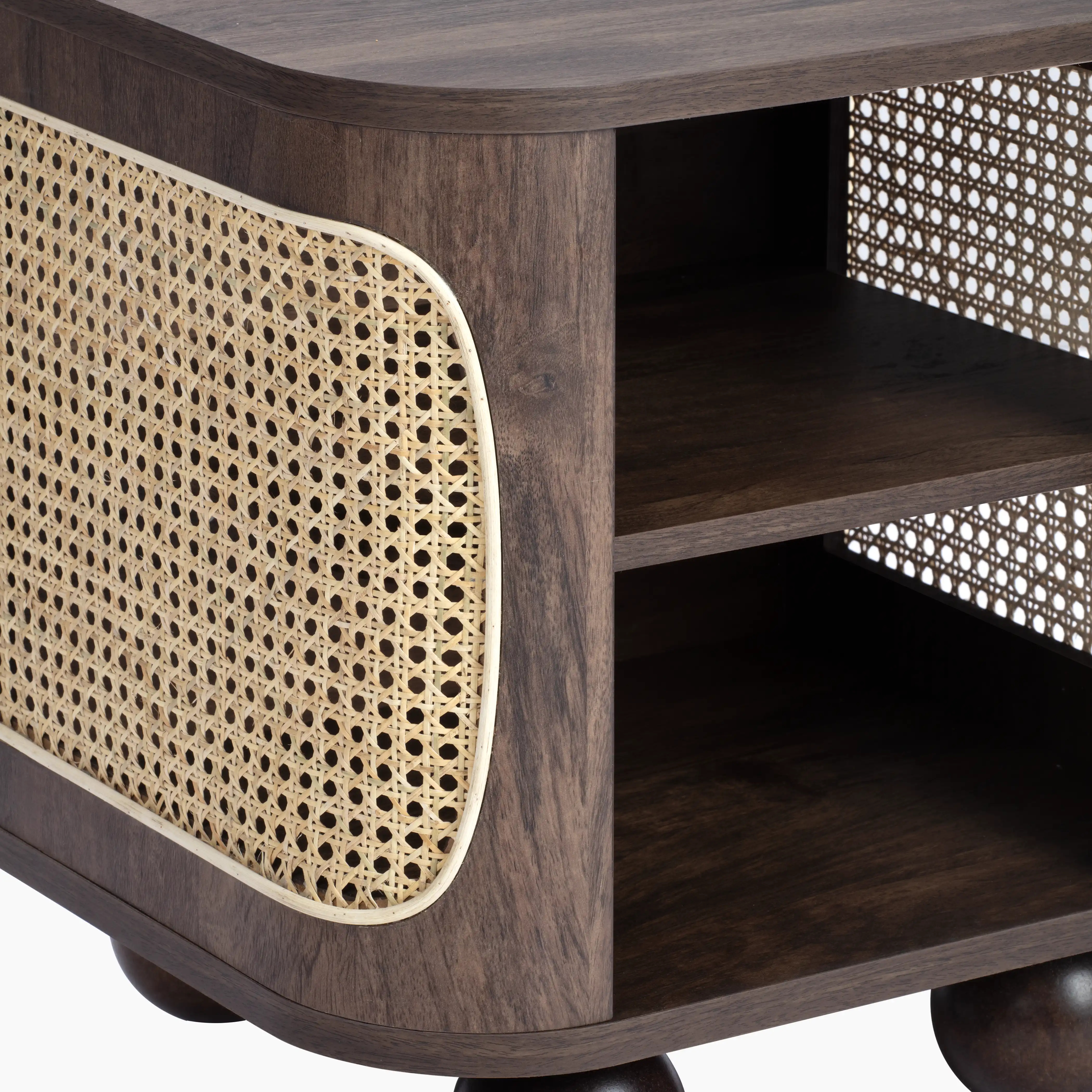 Una Square Wooden Side Table  | Walnut & Cane - Image 3