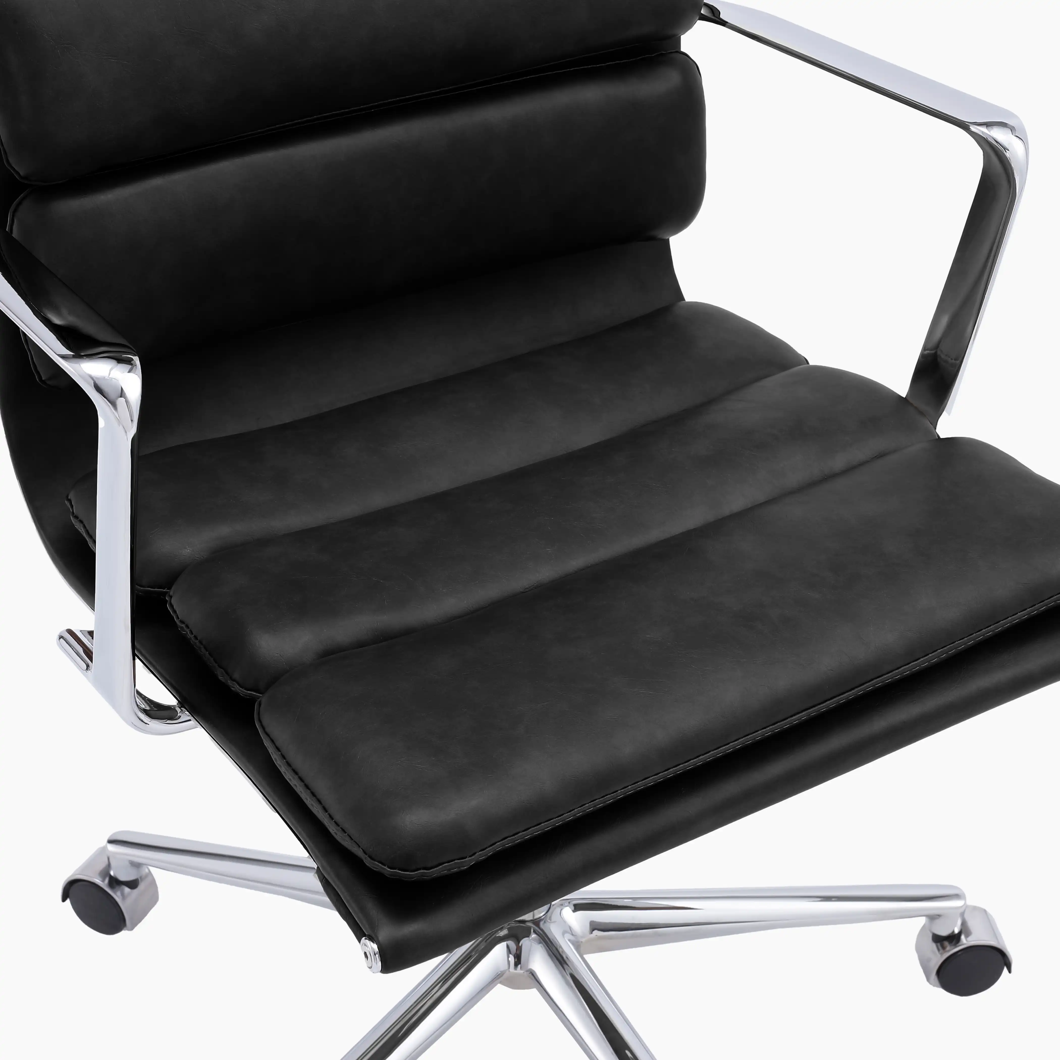 Urma High Back Office Chair | Black Faux Leather & Chrome - Image 6