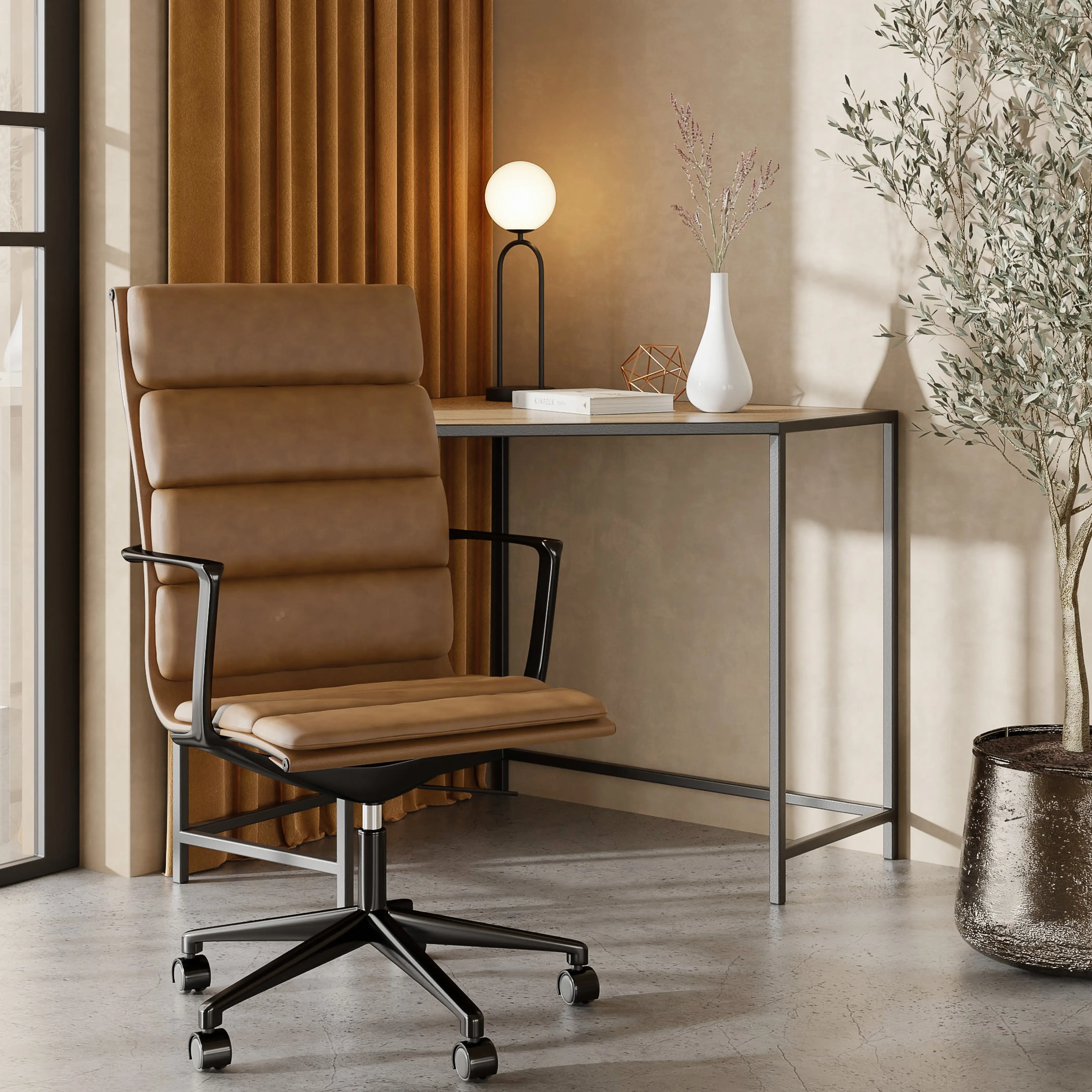 Urma High Back Office Chair | Vintage Tan Faux Leather & Black - Image 3