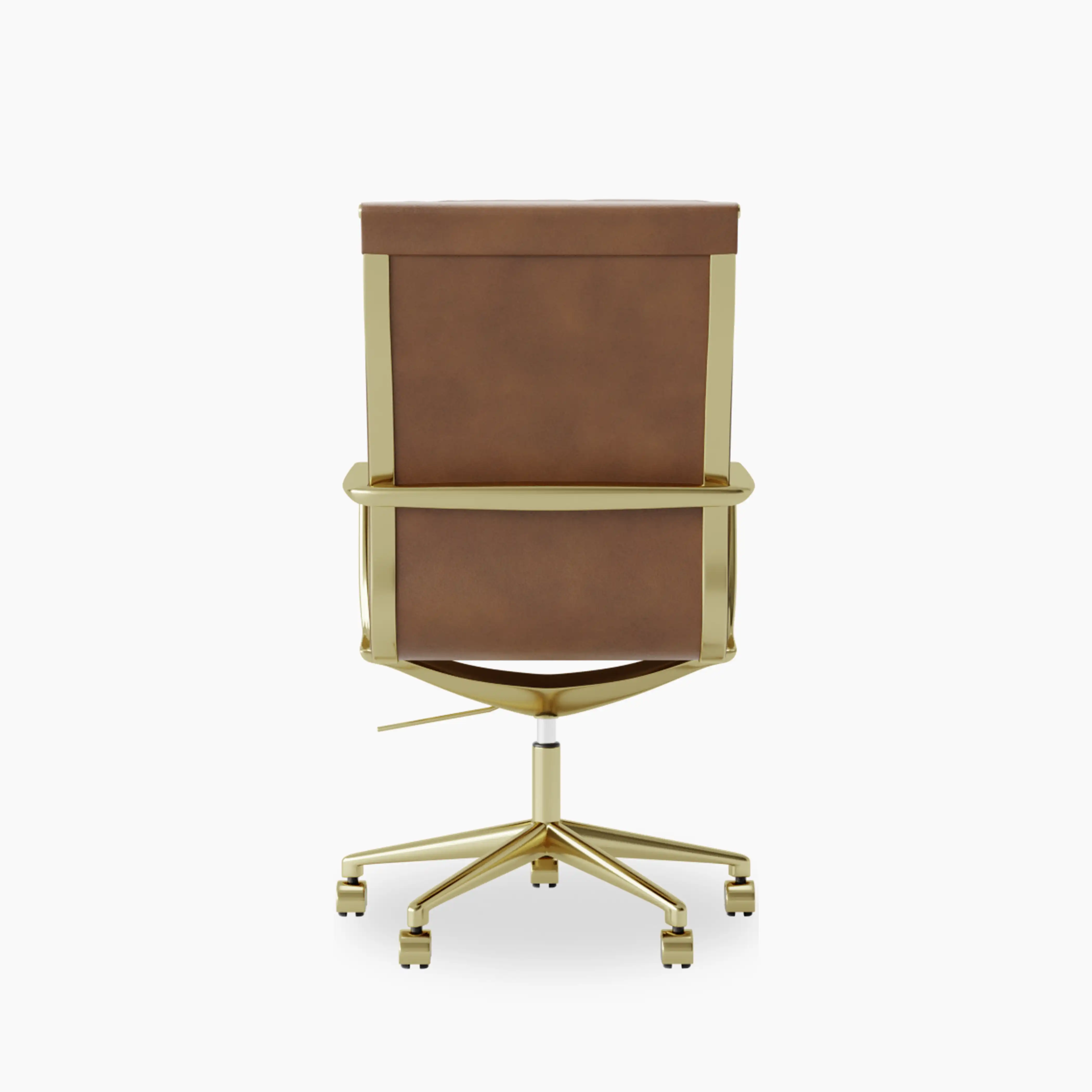 Urma High Back Office Chair | Vintage Tan Faux Leather & Brass - Image 5