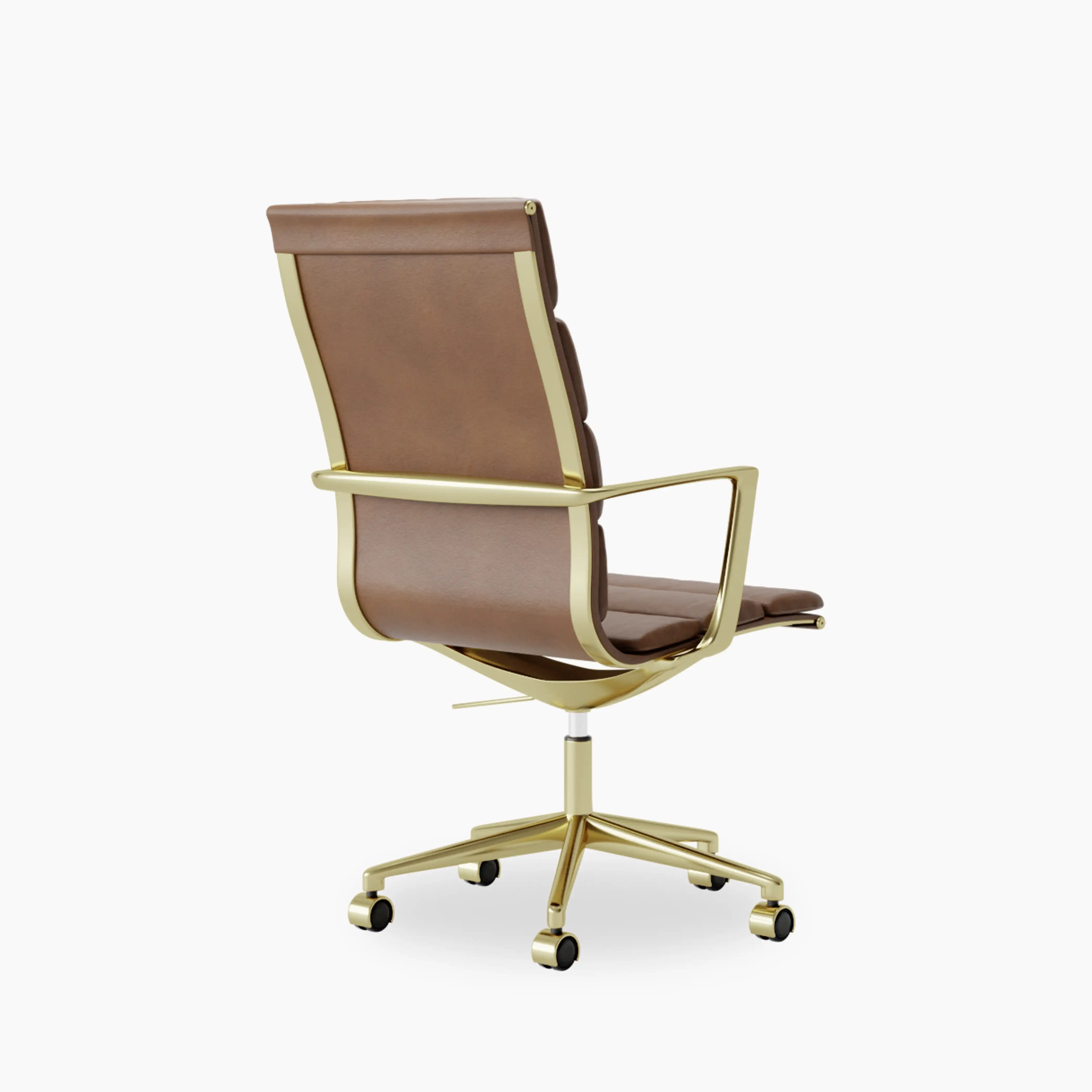 Urma High Back Office Chair | Vintage Tan Faux Leather & Brass - Image 6