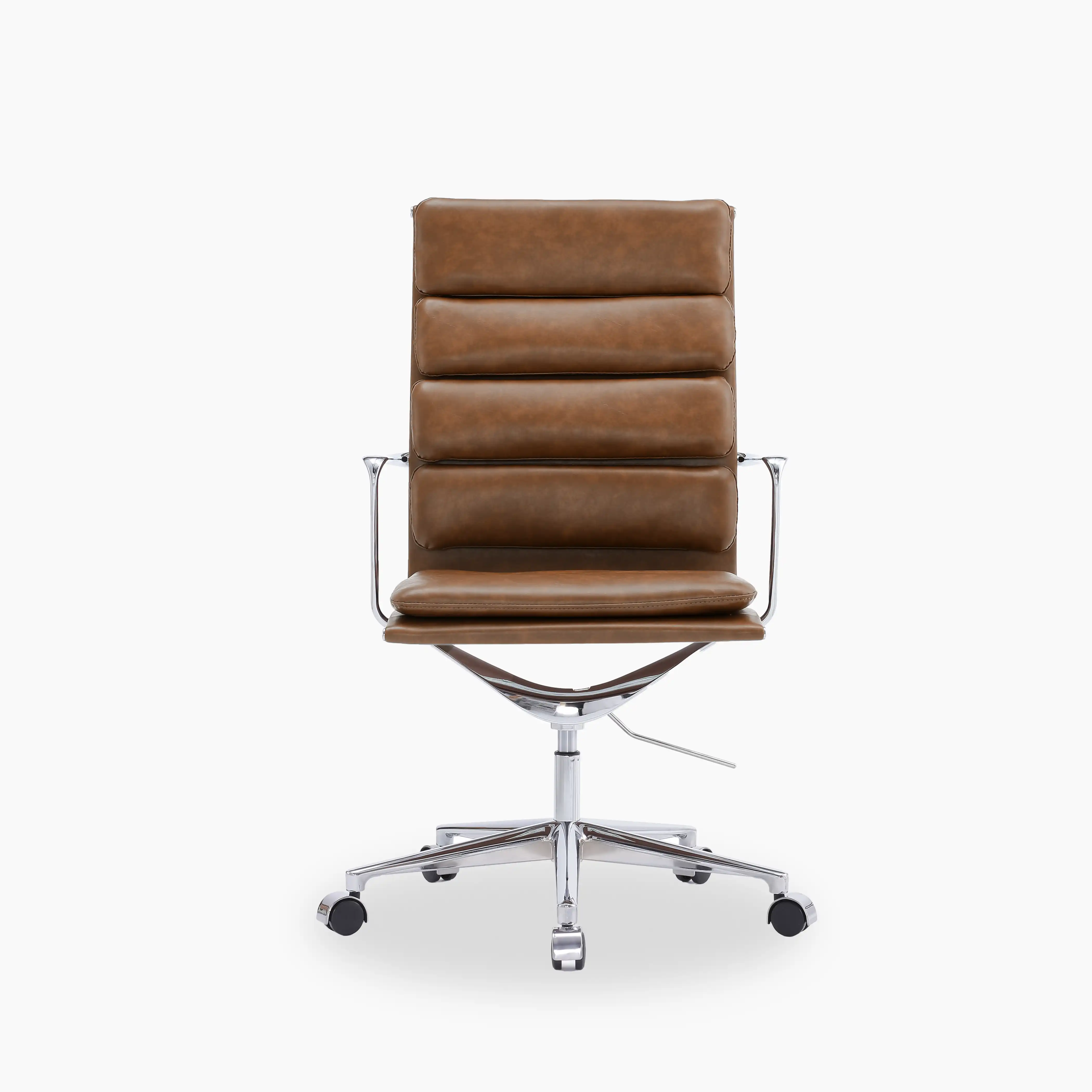 Urma High Back Office Chair | Vintage Tan Faux Leather & Chrome - Image 2