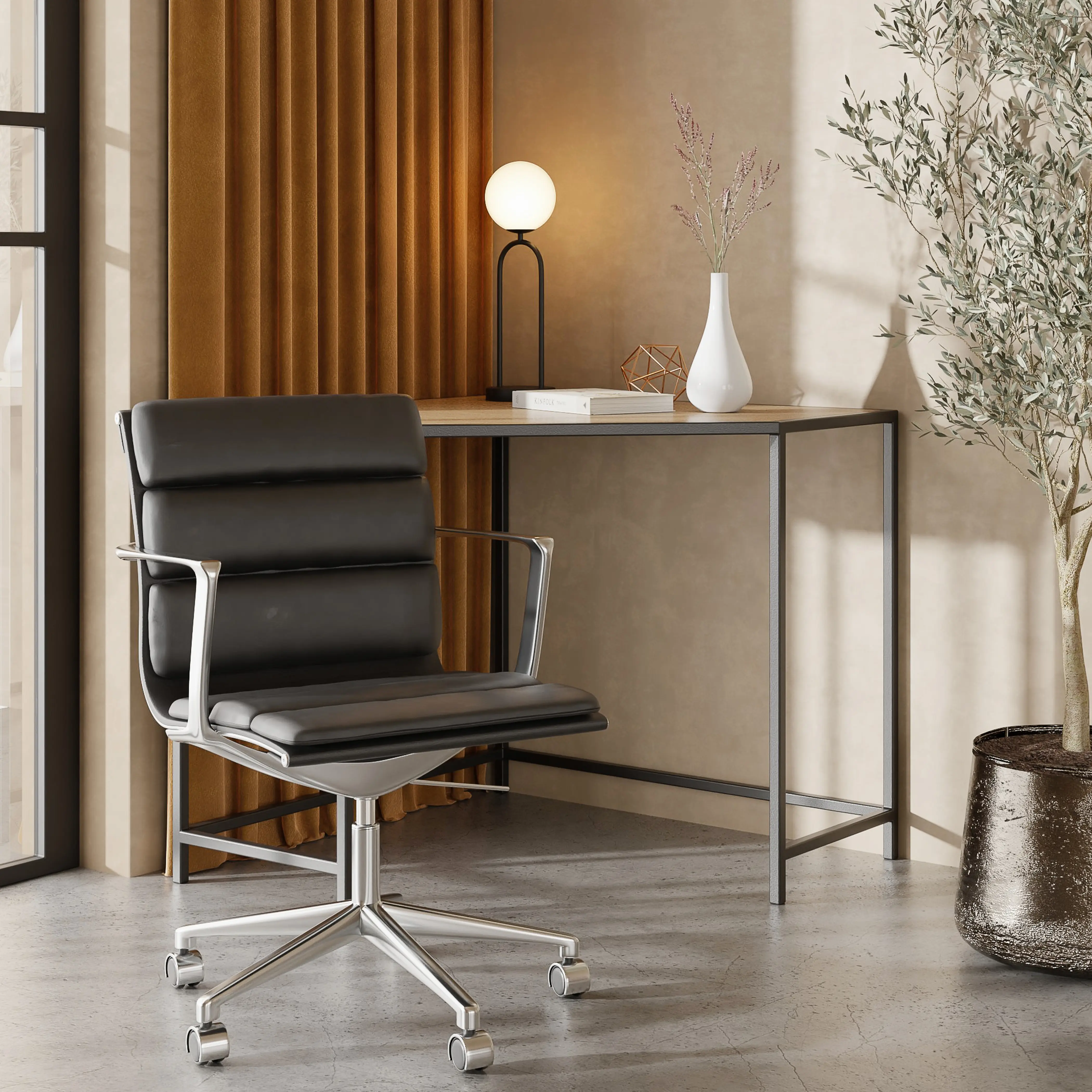 Urma Office Chair | Black Faux Leather & Chrome - Image 2