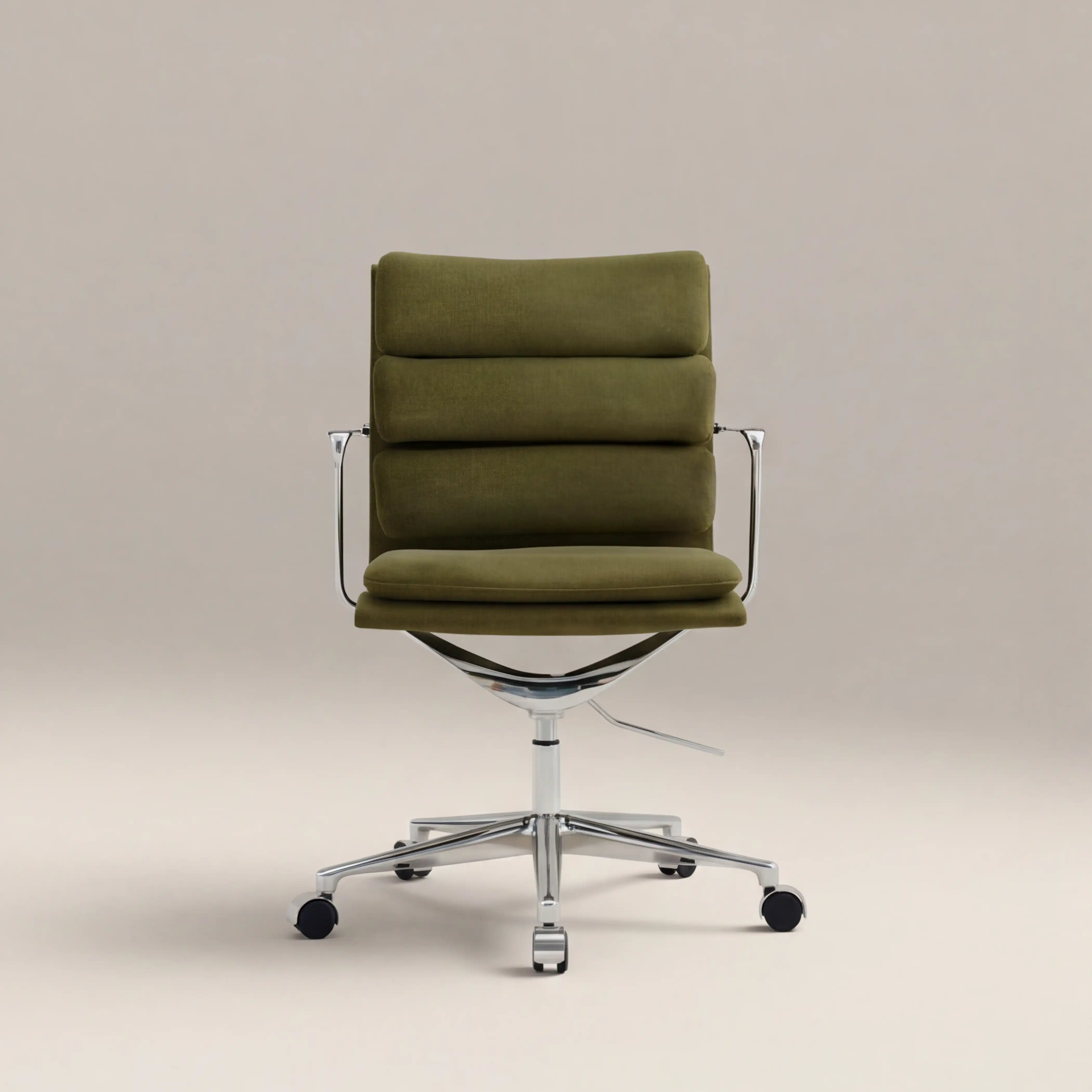Urma Office Chair | Moss Green Sustainable Mohair Velvet & Chrome - Image 2