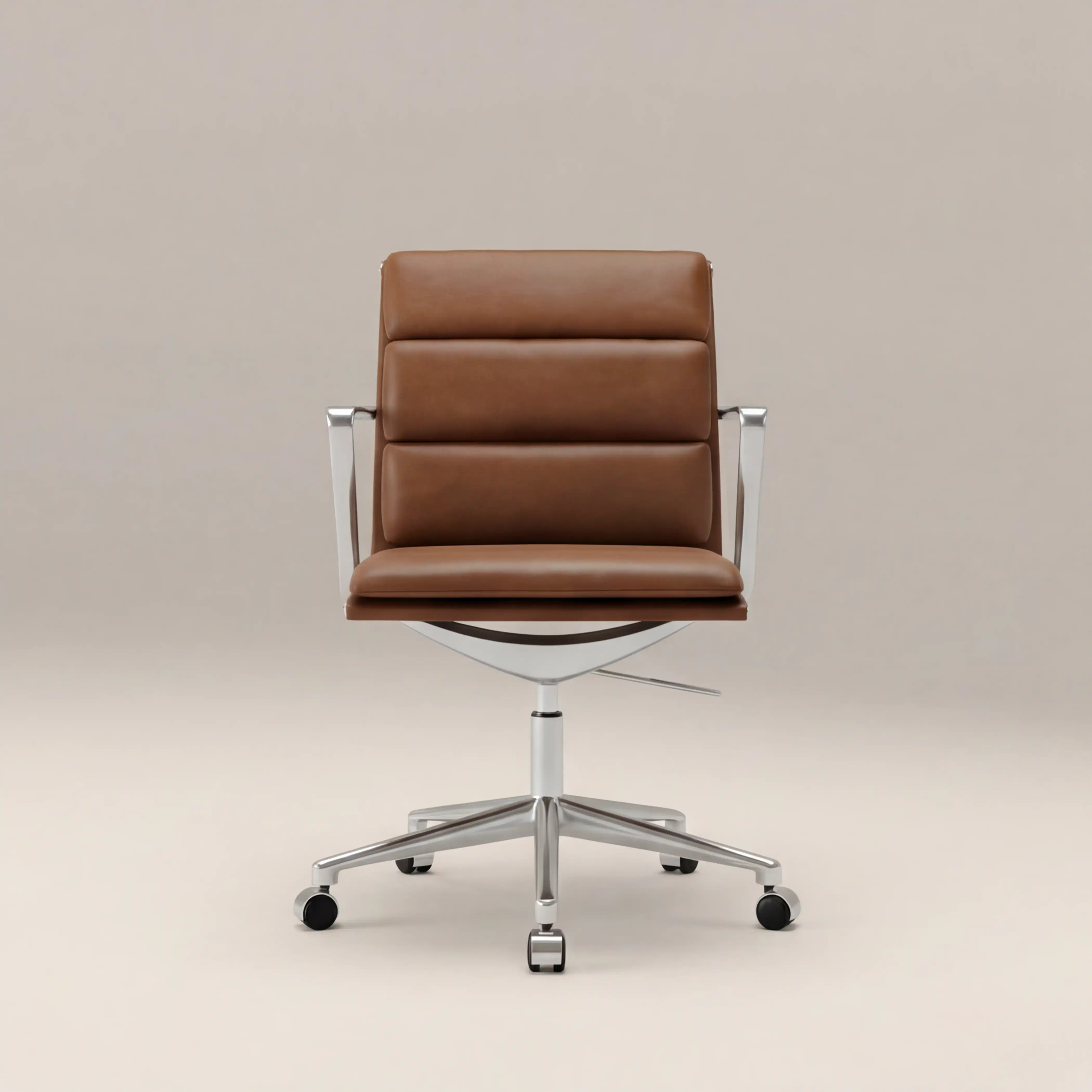 Urma Office Chair | Vintage Tan Faux Leather & Chrome - Image 4