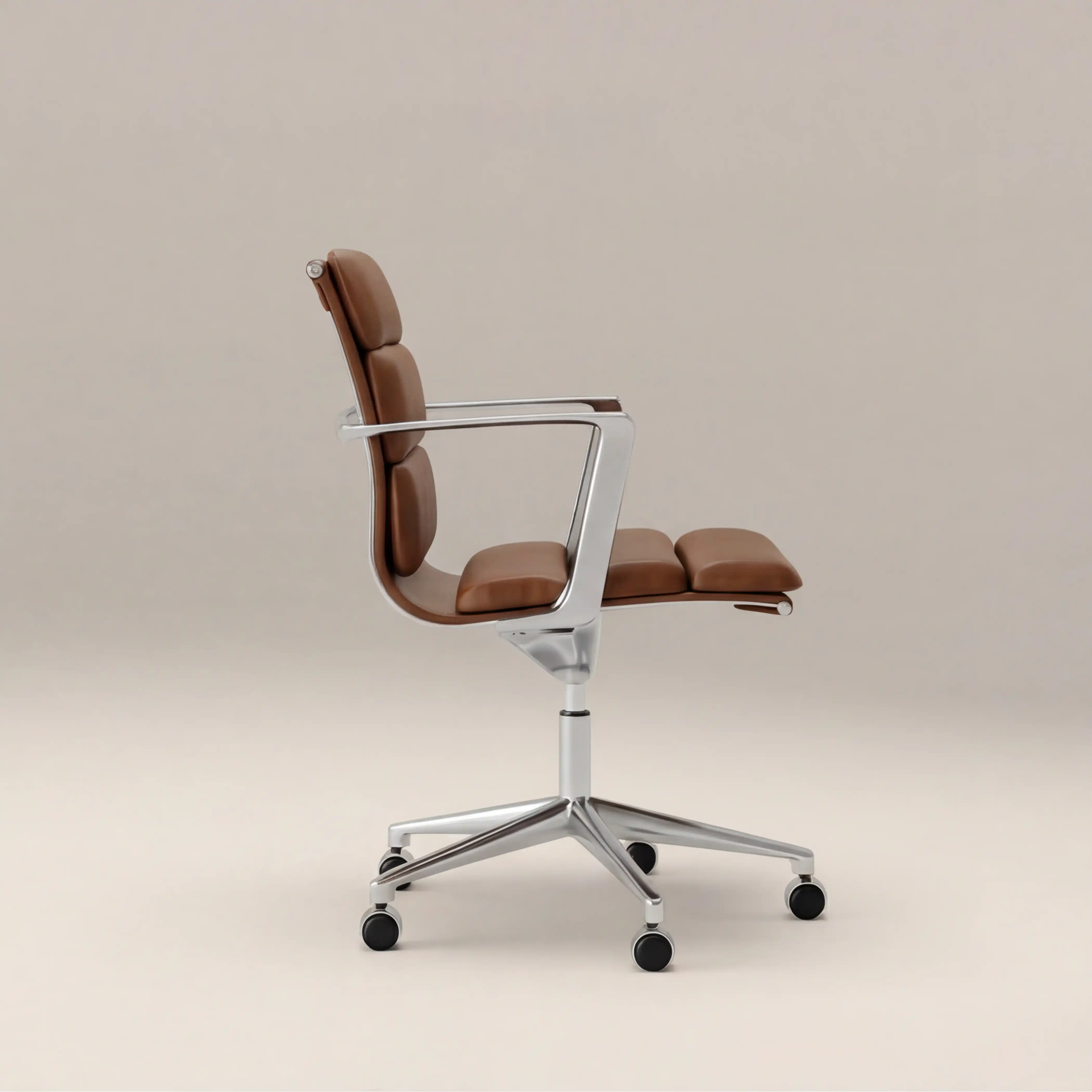 Urma Office Chair | Vintage Tan Faux Leather & Chrome - Image 5