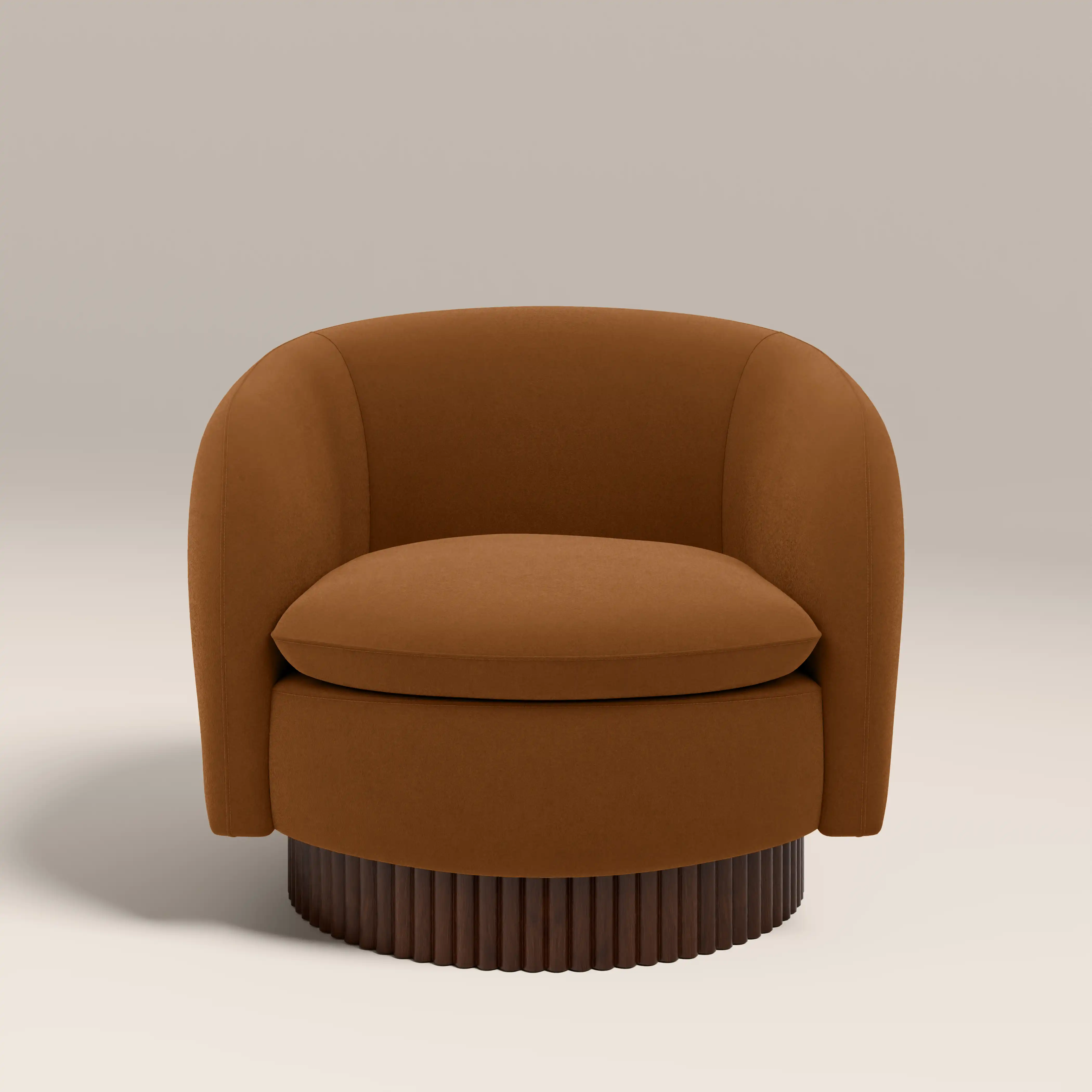 Viva Swivel Armchair | Caramel Brown Sustainable Mohair Velvet & Walnut - Image 2