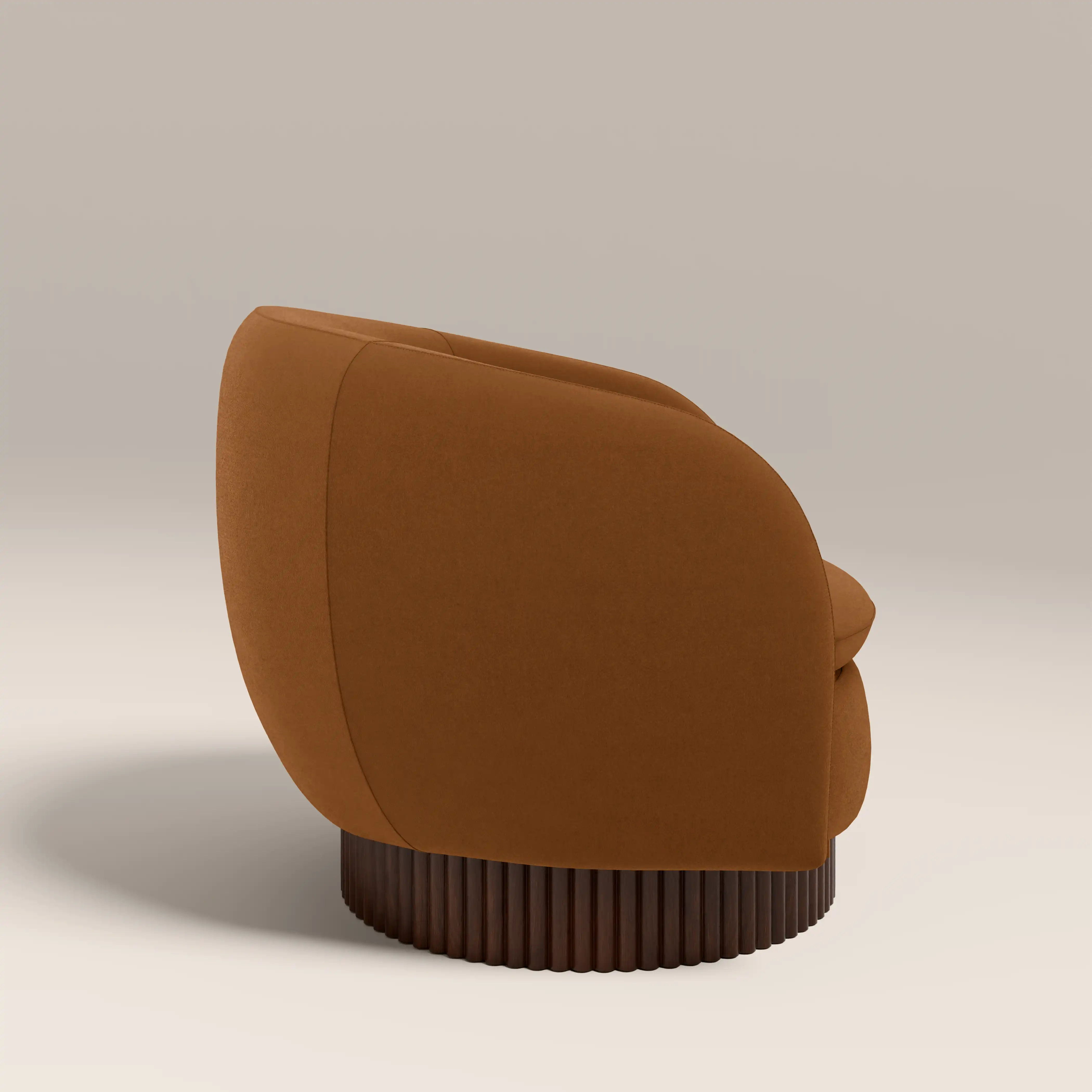 Viva Swivel Armchair | Caramel Brown Sustainable Mohair Velvet & Walnut - Image 4