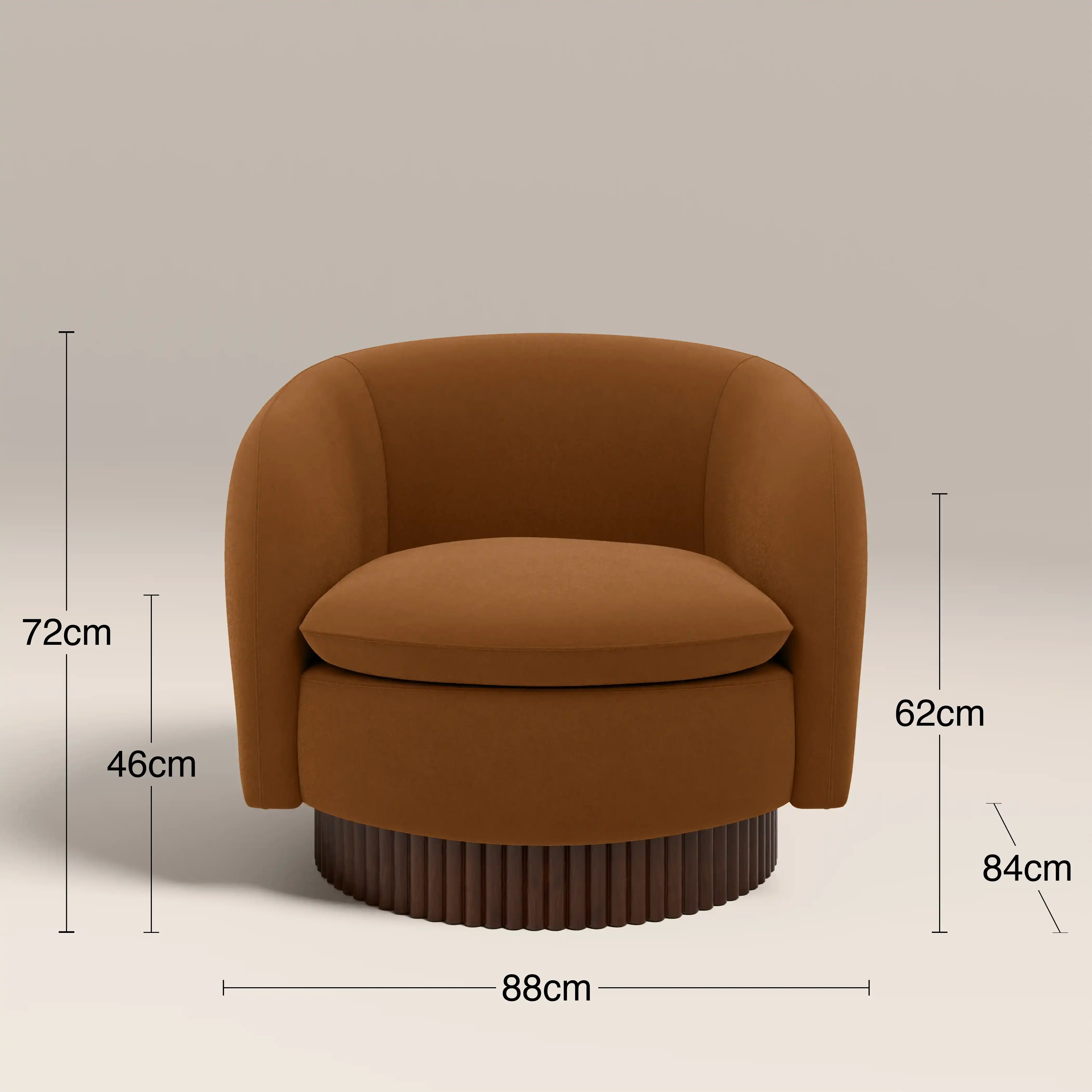 Viva Swivel Armchair | Caramel Brown Sustainable Mohair Velvet & Walnut - Image 7