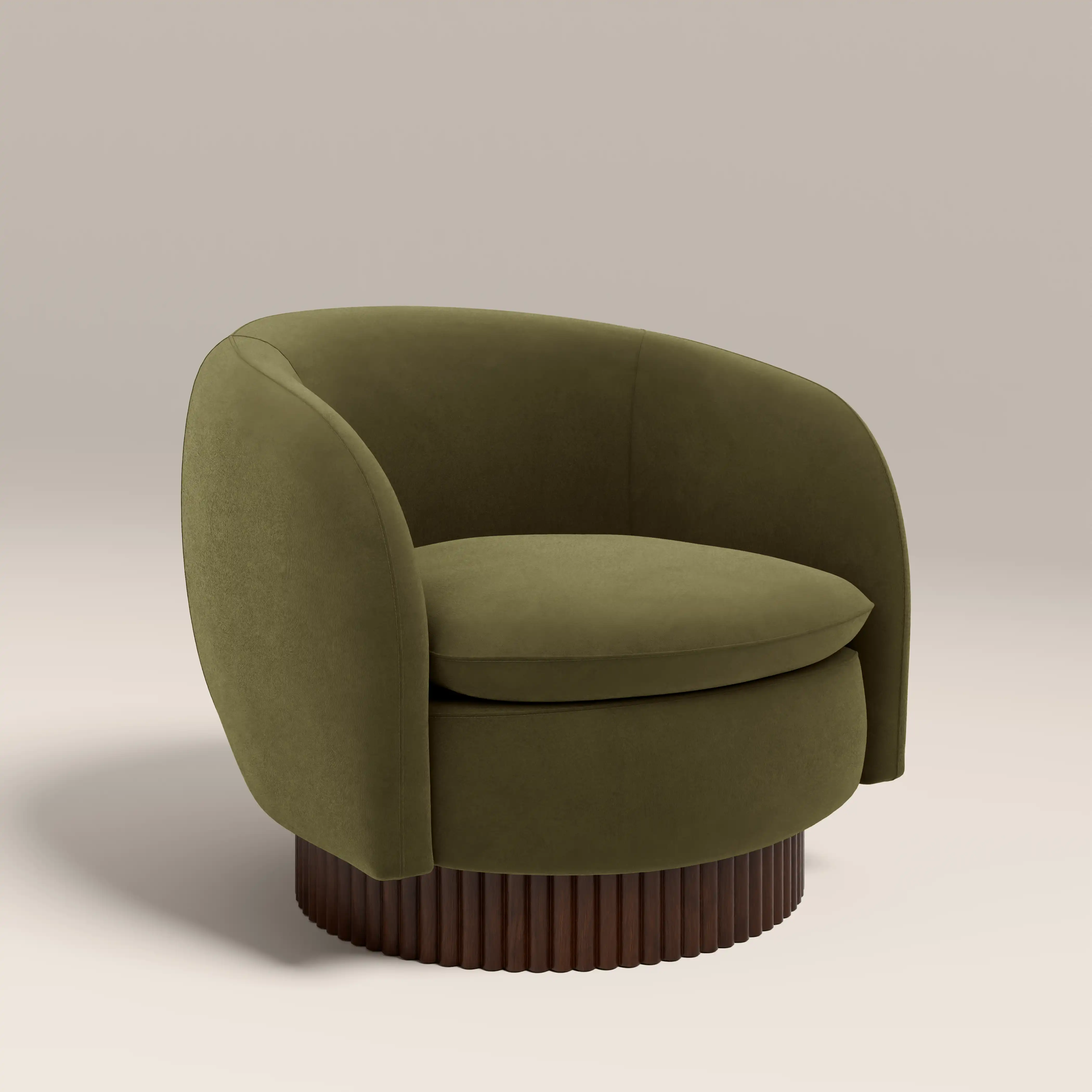 Viva Swivel Armchair | Moss Green Sustainable Mohair Velvet & Walnut - Image 2