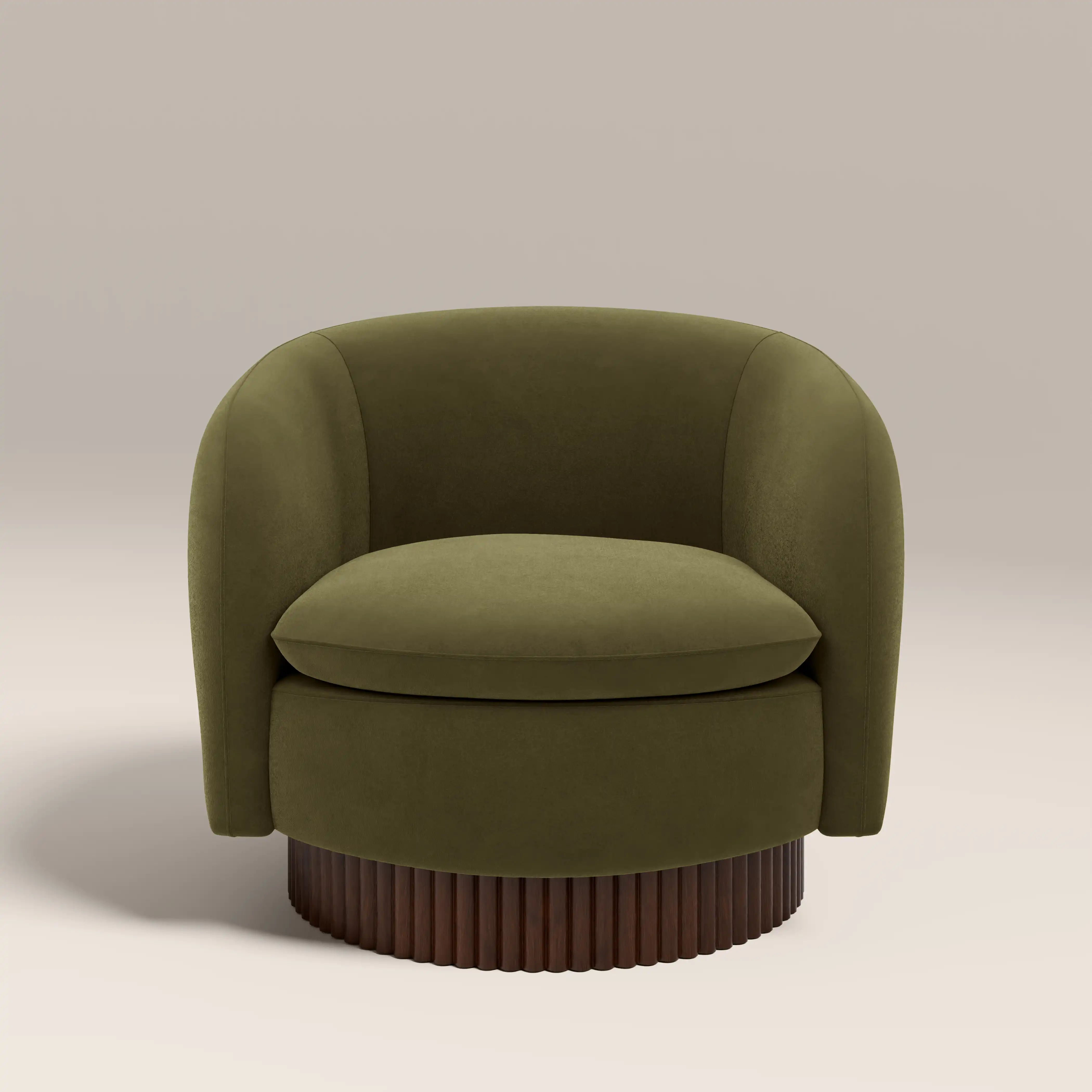 Viva Swivel Armchair | Moss Green Sustainable Mohair Velvet & Walnut - Image 3