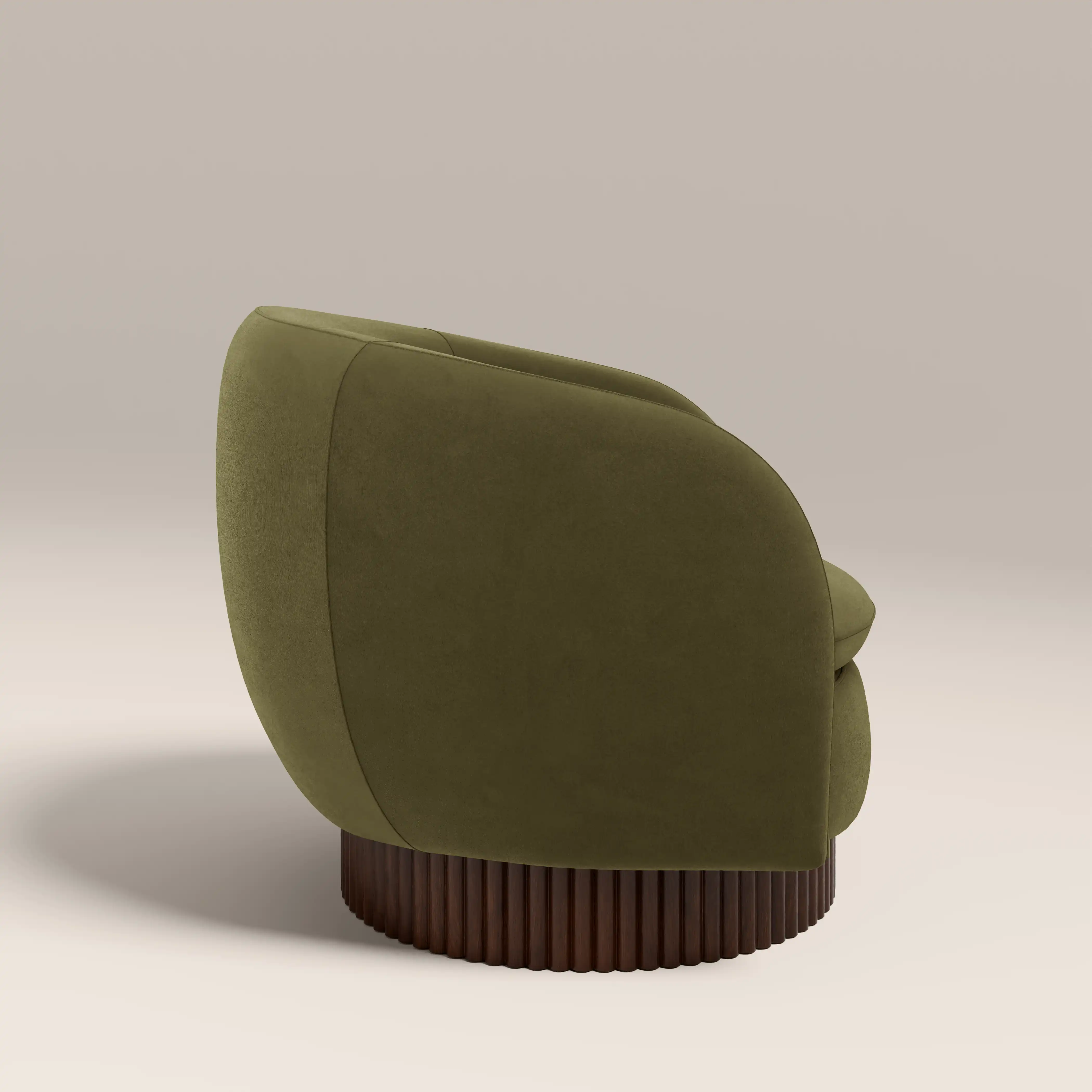 Viva Swivel Armchair | Moss Green Sustainable Mohair Velvet & Walnut - Image 5
