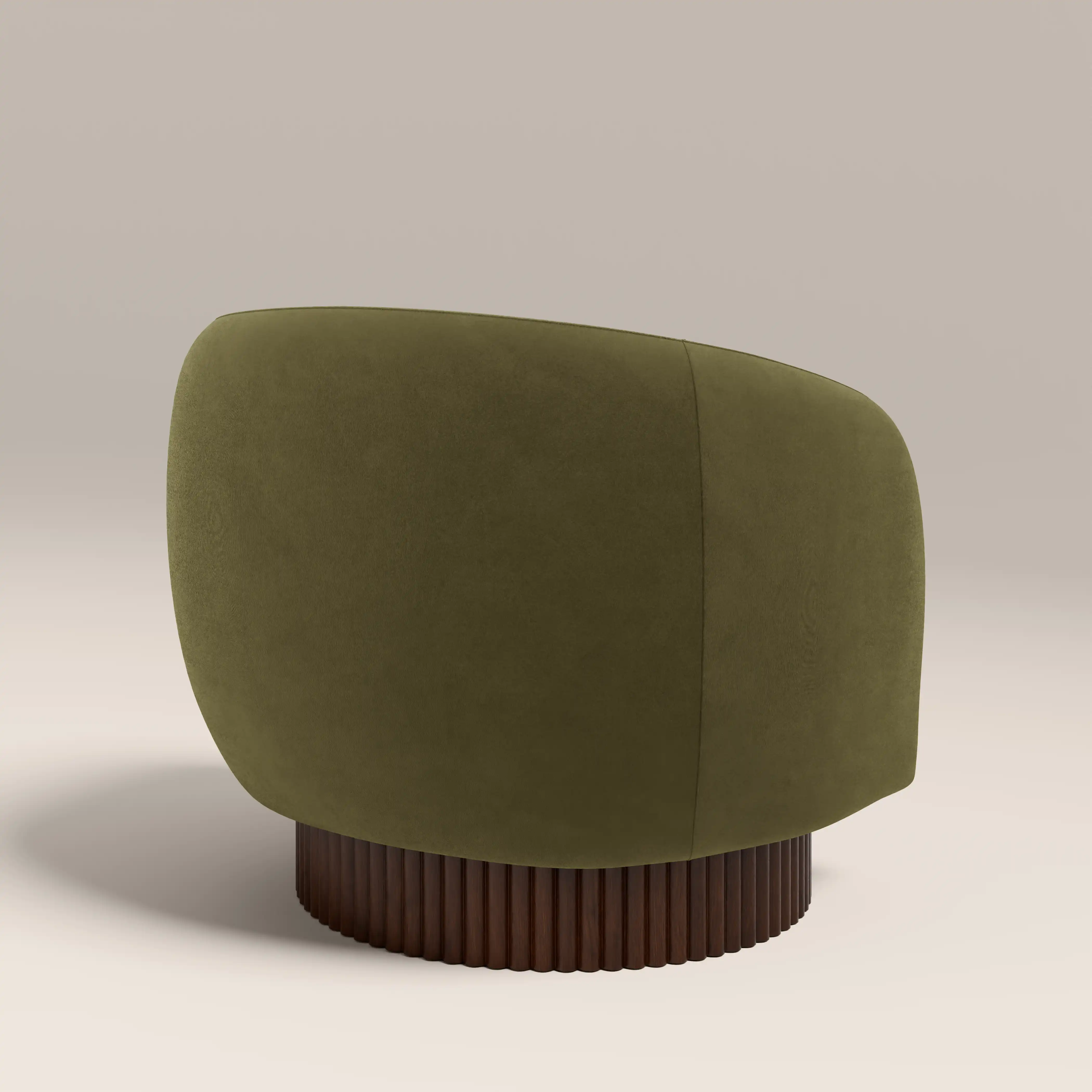 Viva Swivel Armchair | Moss Green Sustainable Mohair Velvet & Walnut - Image 6