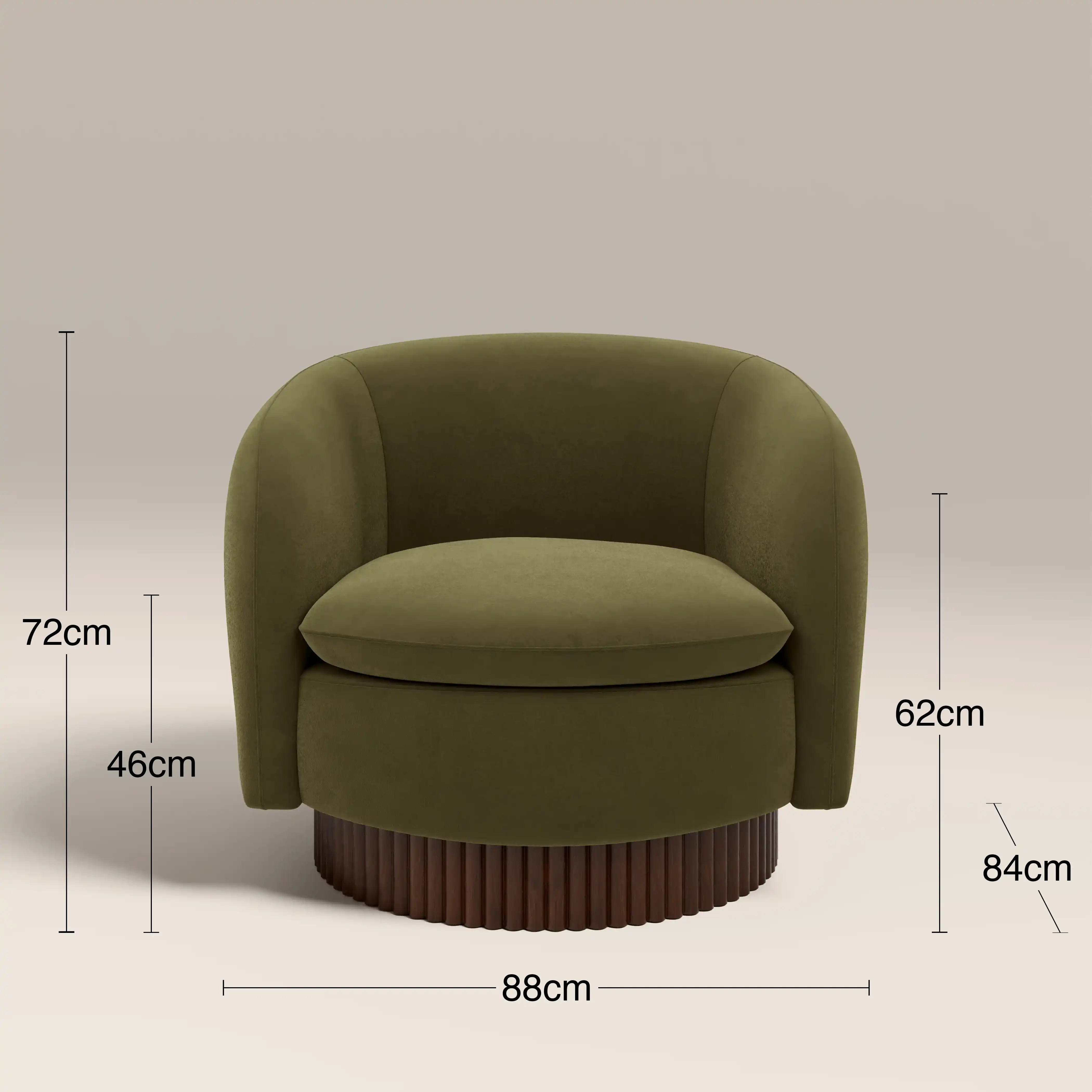 Viva Swivel Armchair | Moss Green Sustainable Mohair Velvet & Walnut - Image 8