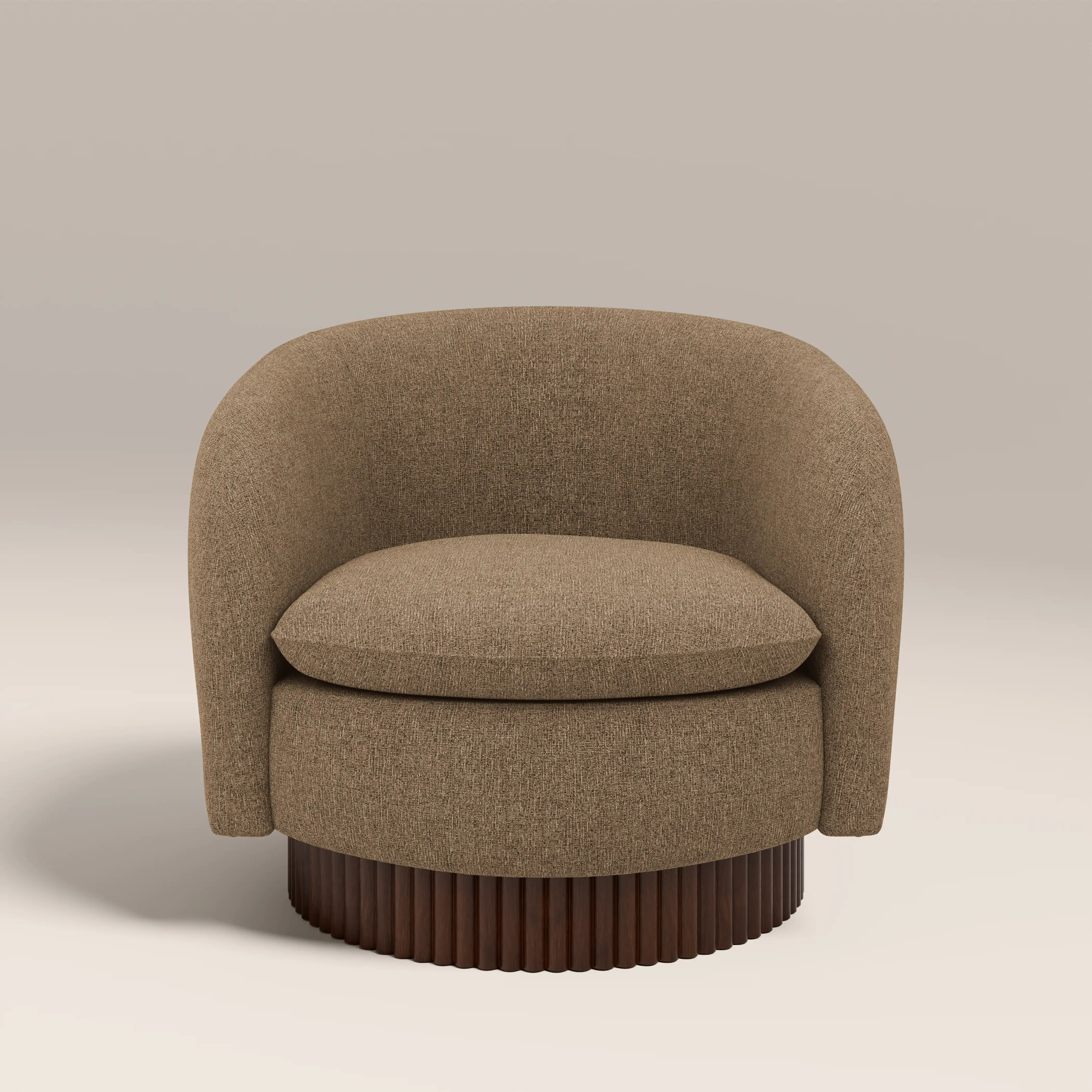 Viva Swivel Armchair | Speckled Cappuccino Boucle & Walnut - Image 2