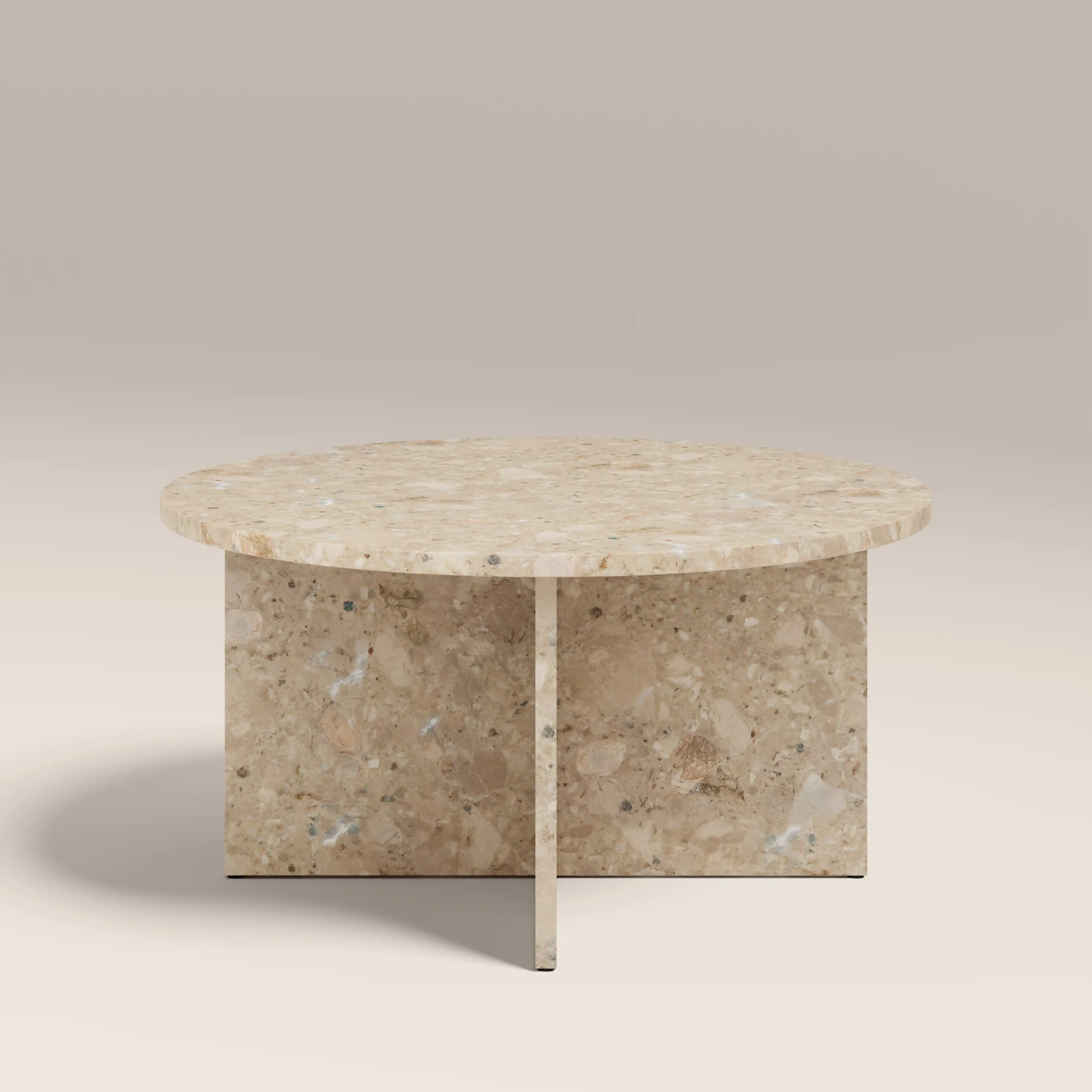 Wedge Round Coffee Table | Cappuccino Brown Riverstone Marble - Image 3