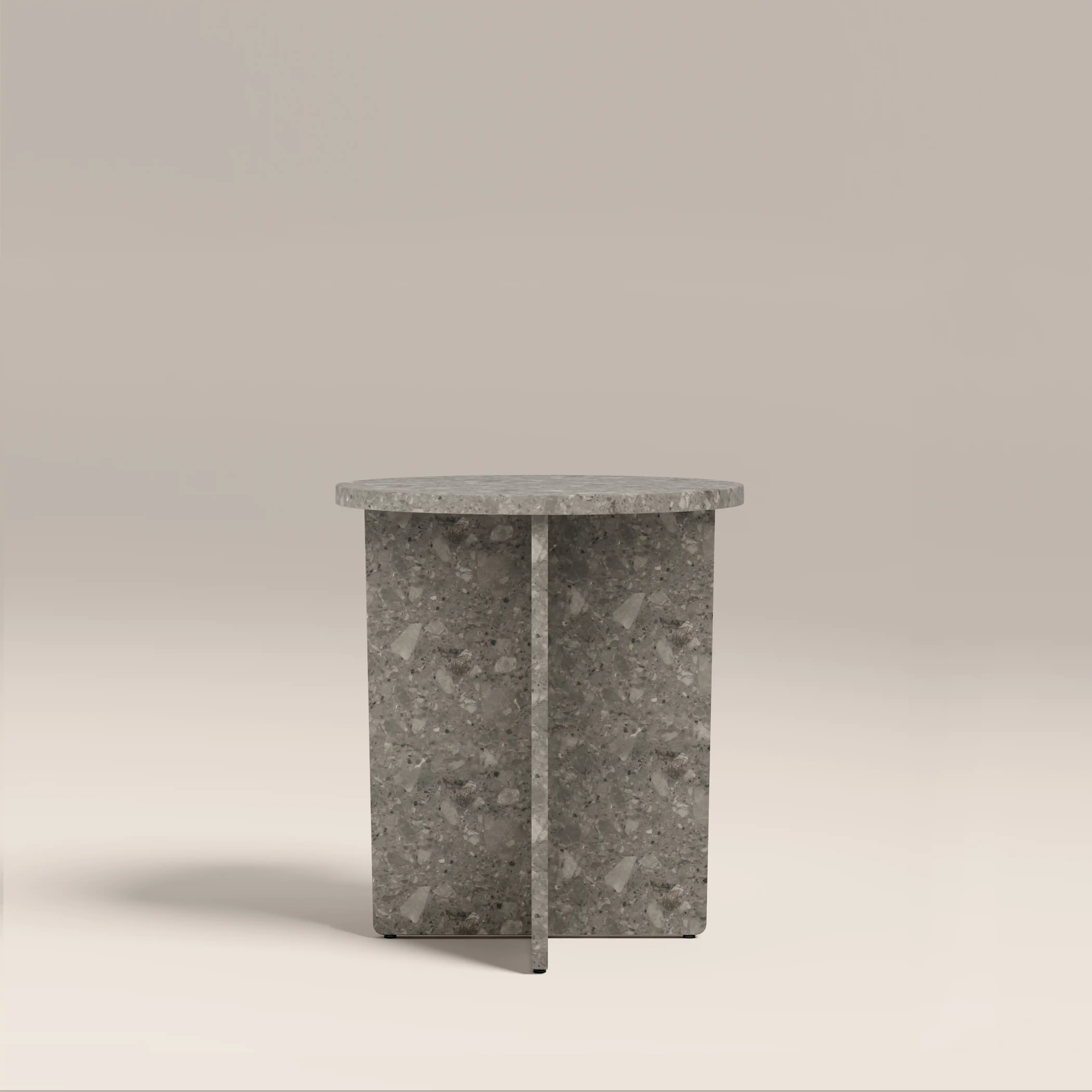 Wedge Round Side Table | Cloud Grey Riverstone Marble - Image 2
