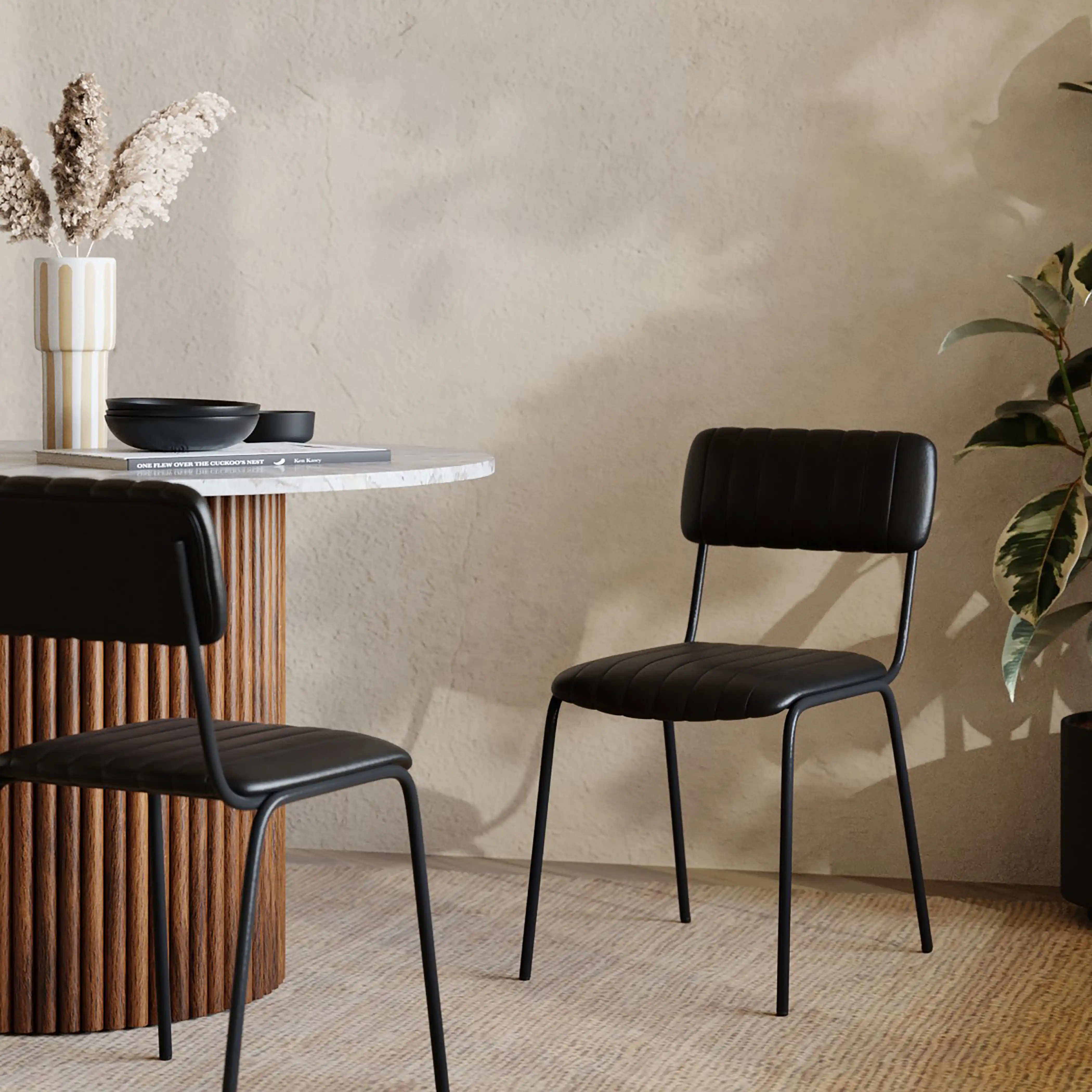 Weston Stackable Dining Chair | Vintage Black Faux Leather & Black - Image 3