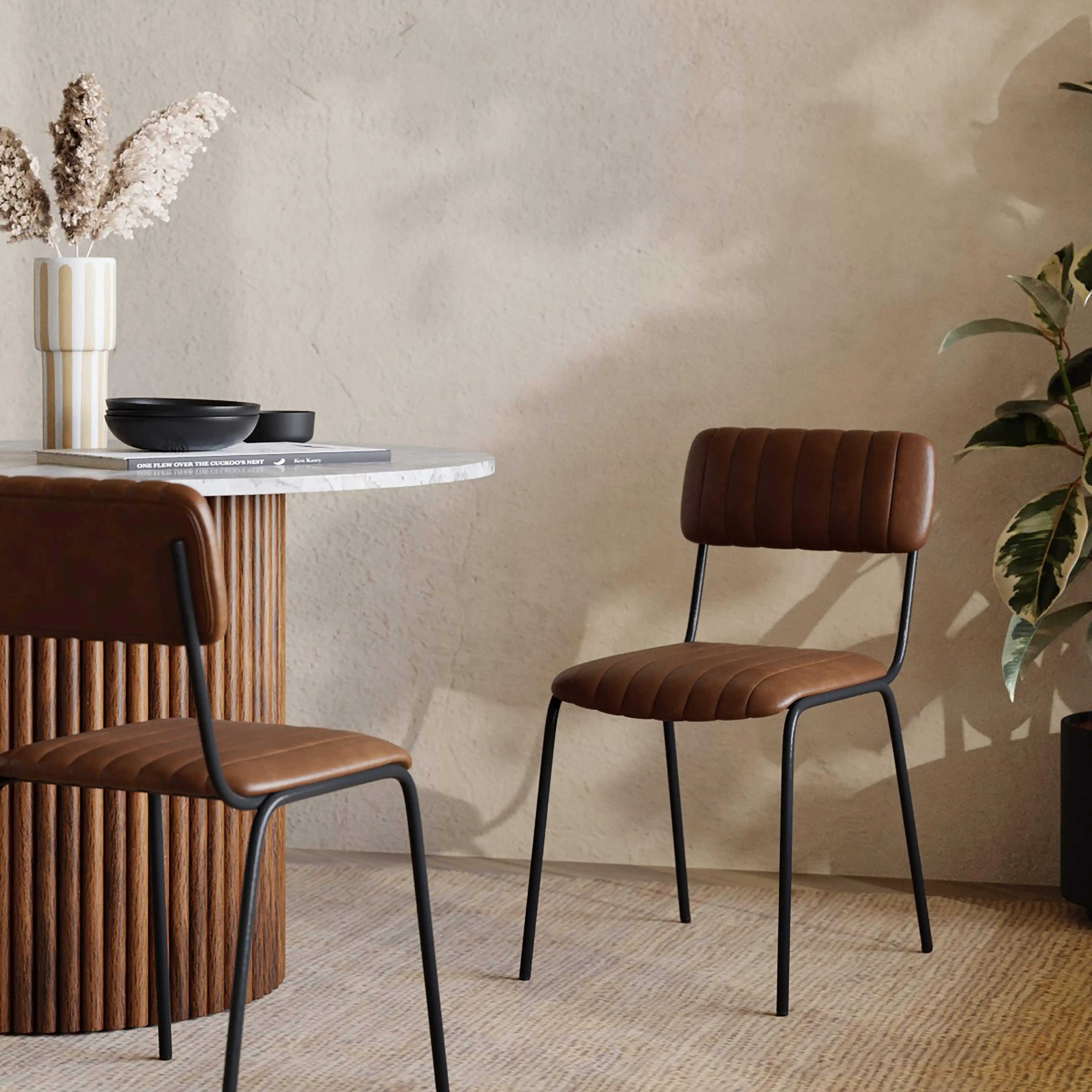 Weston Stackable Dining Chair | Vintage Tan Faux Leather & Black - Image 3