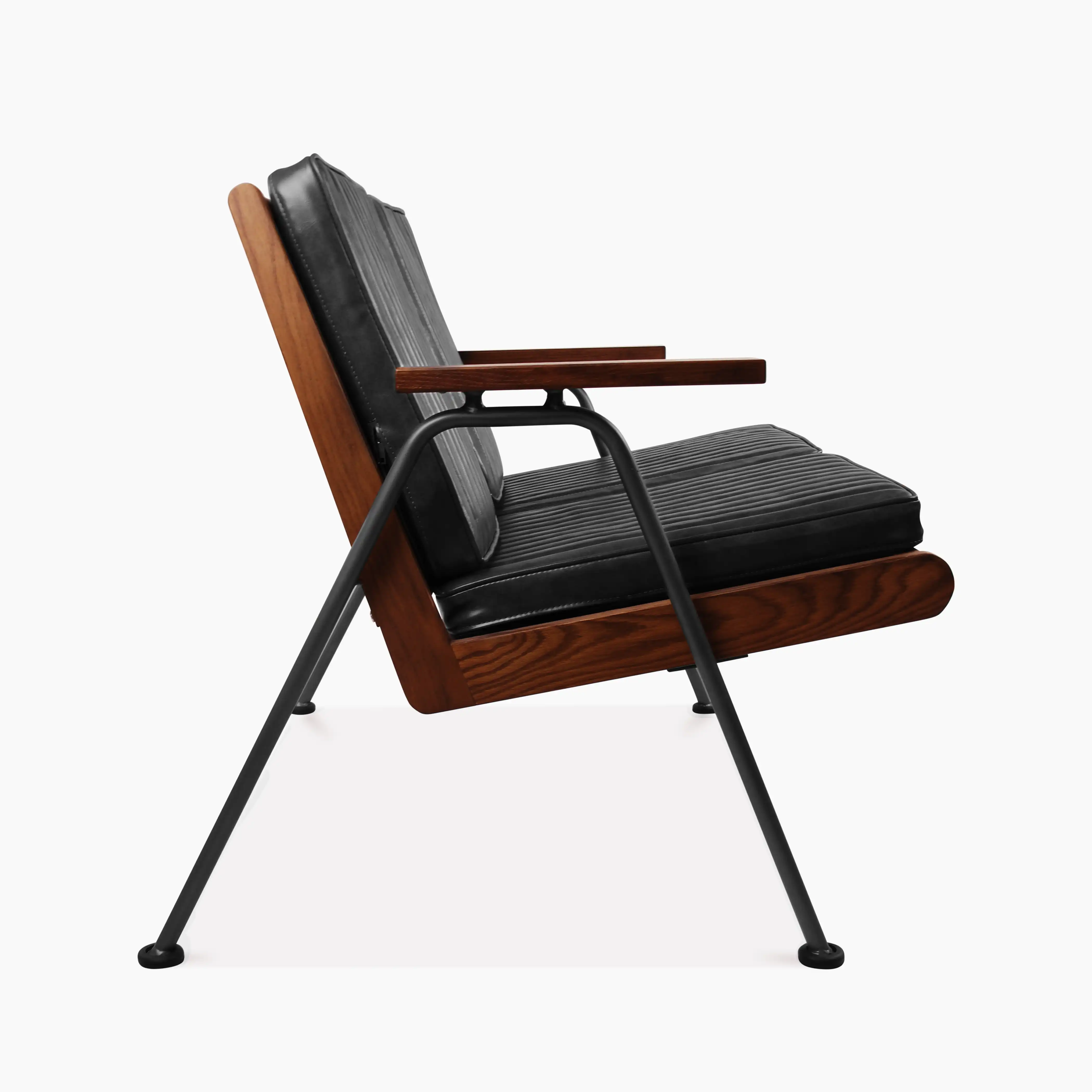Wickham 2 Seater Sofa | Black Faux Leather & Walnut - Image 3