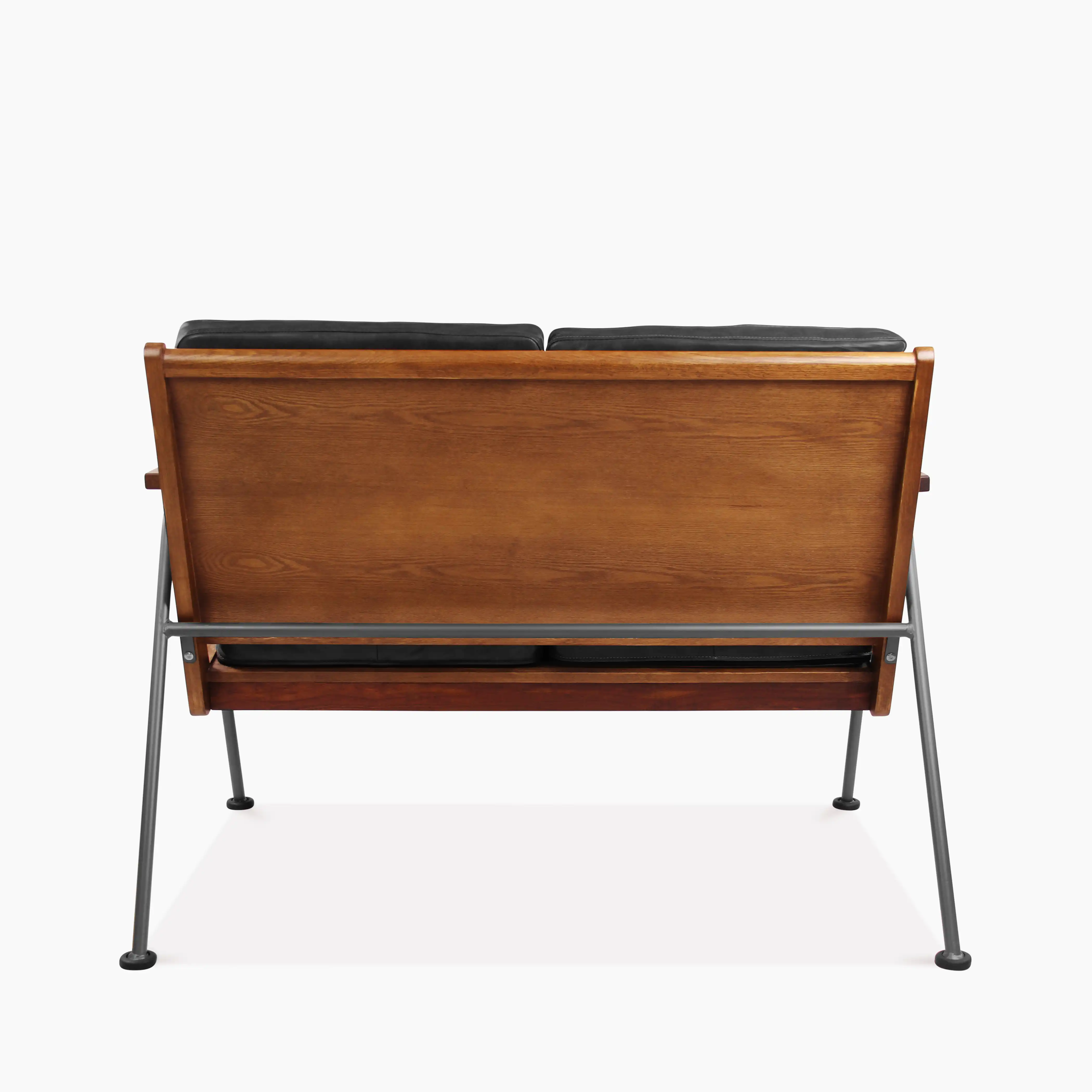 Wickham 2 Seater Sofa | Black Faux Leather & Walnut - Image 4