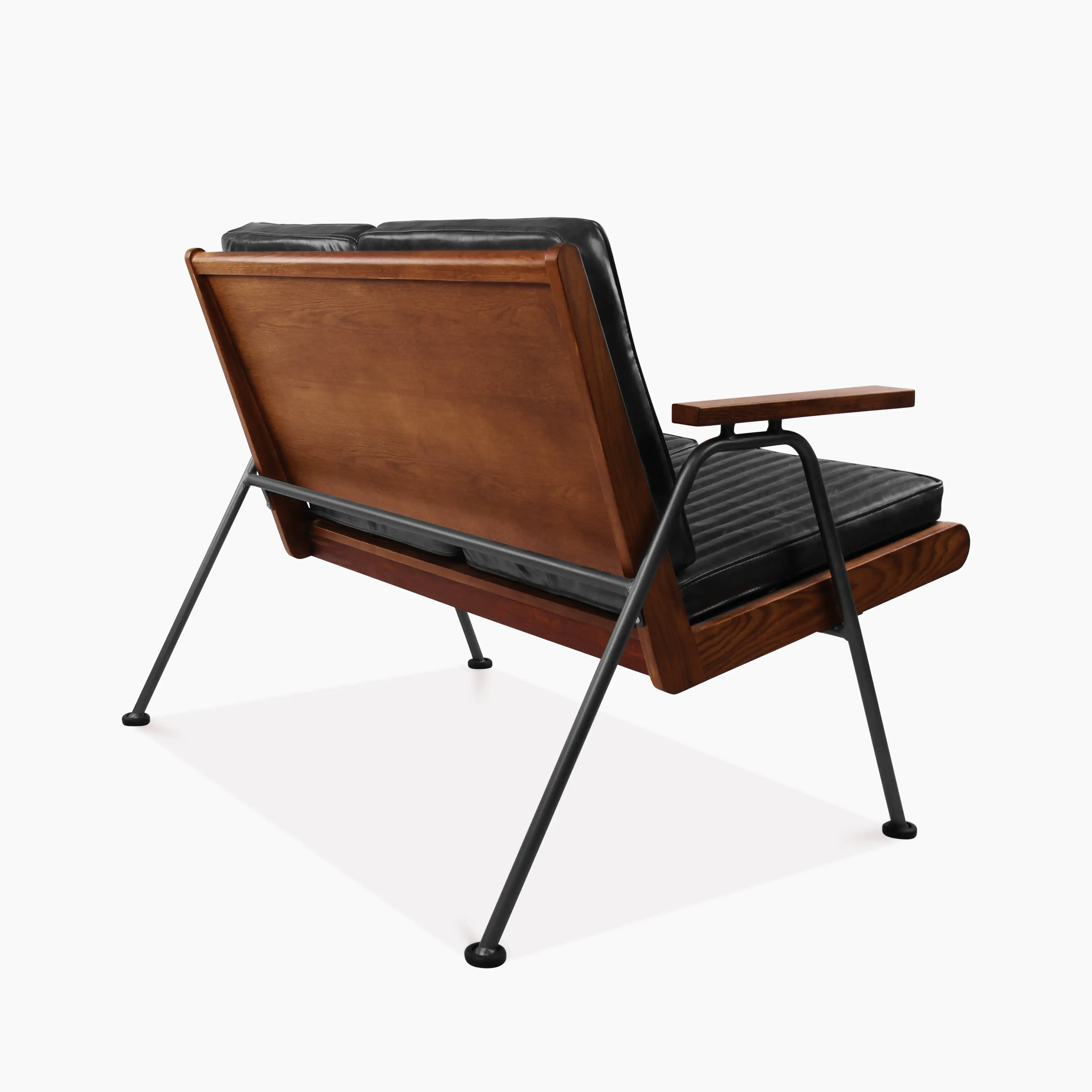 Wickham 2 Seater Sofa | Black Faux Leather & Walnut - Image 5