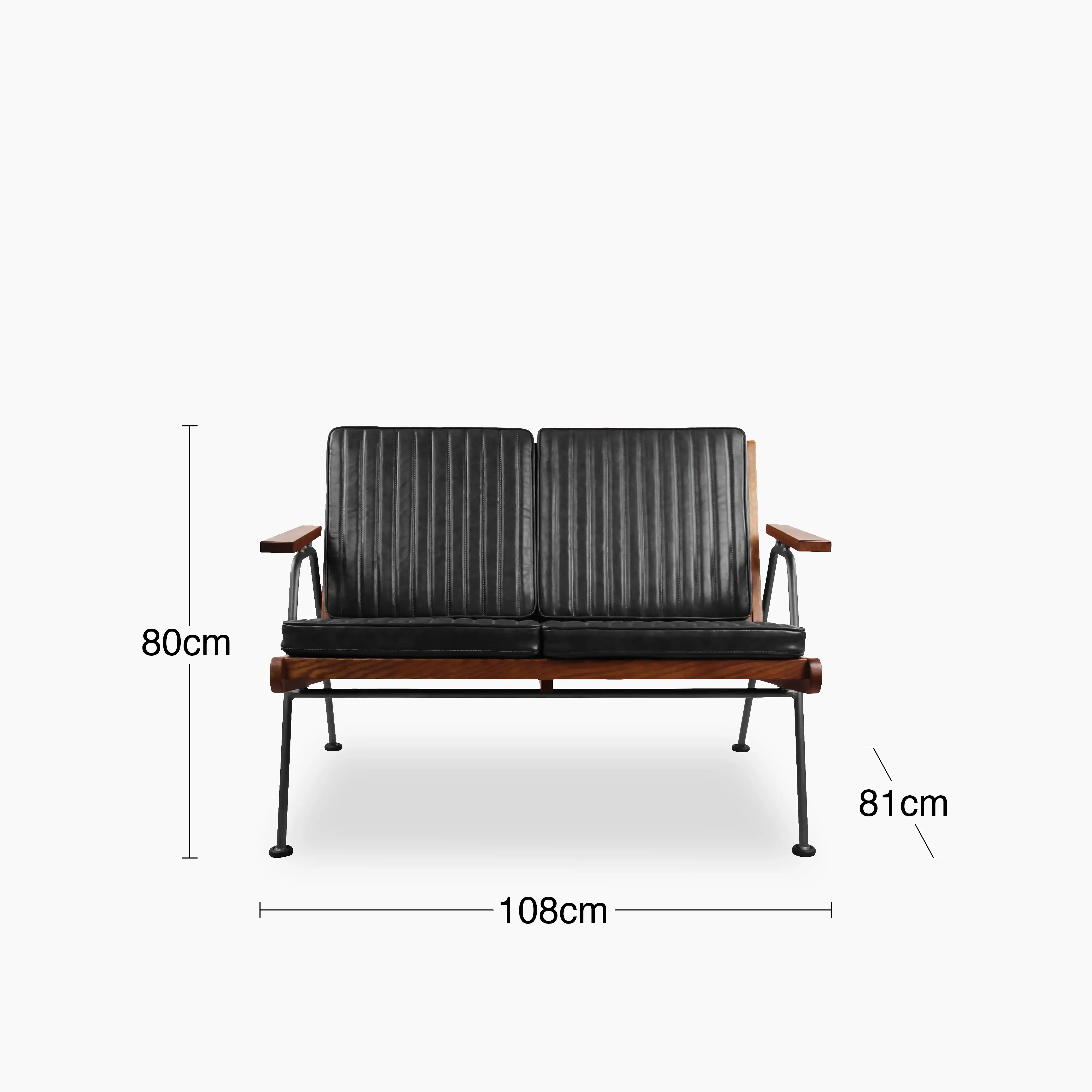 Wickham 2 Seater Sofa | Black Faux Leather & Walnut - Image 6