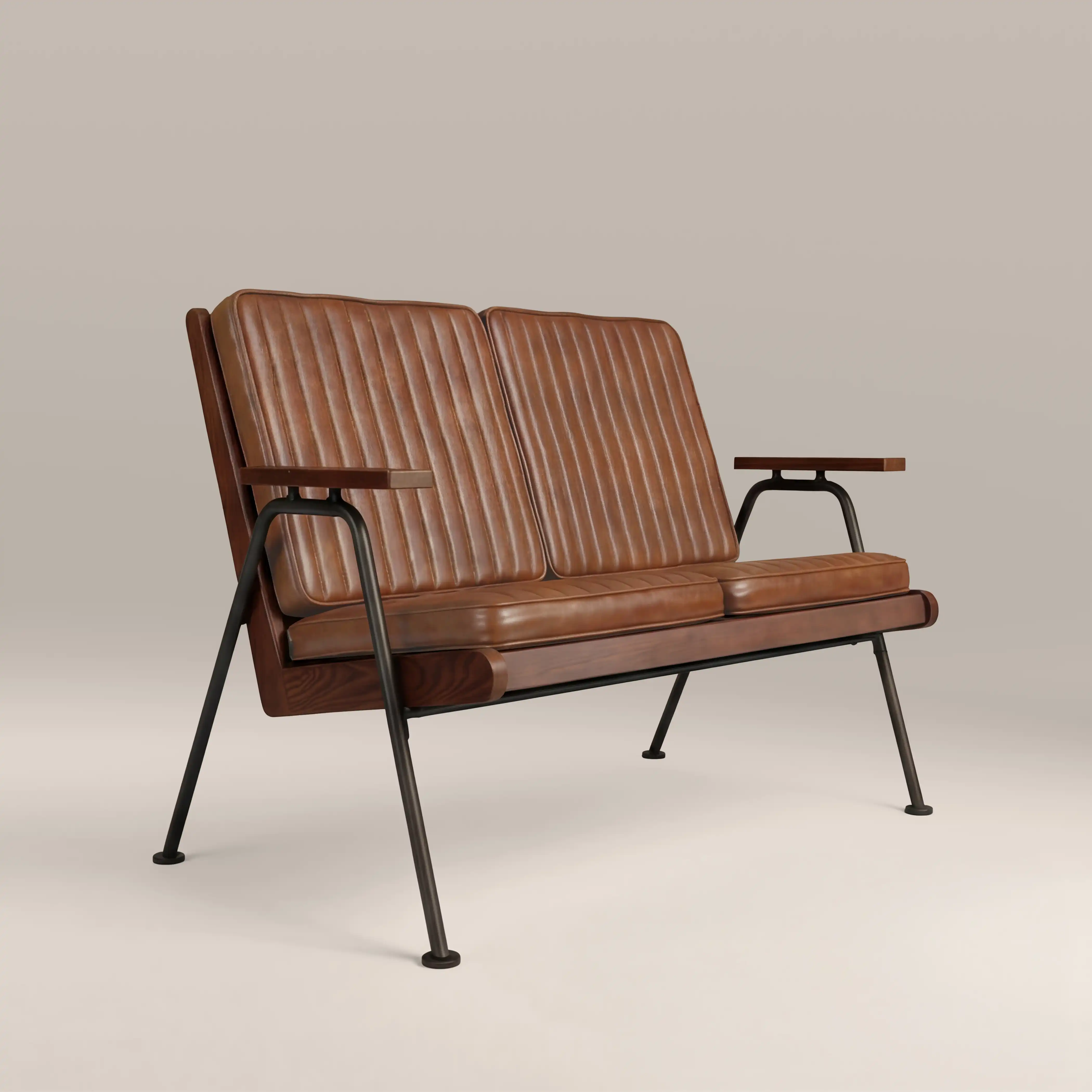 Wickham 2 Seater Sofa | Brown Faux Leather & Walnut - Image 3