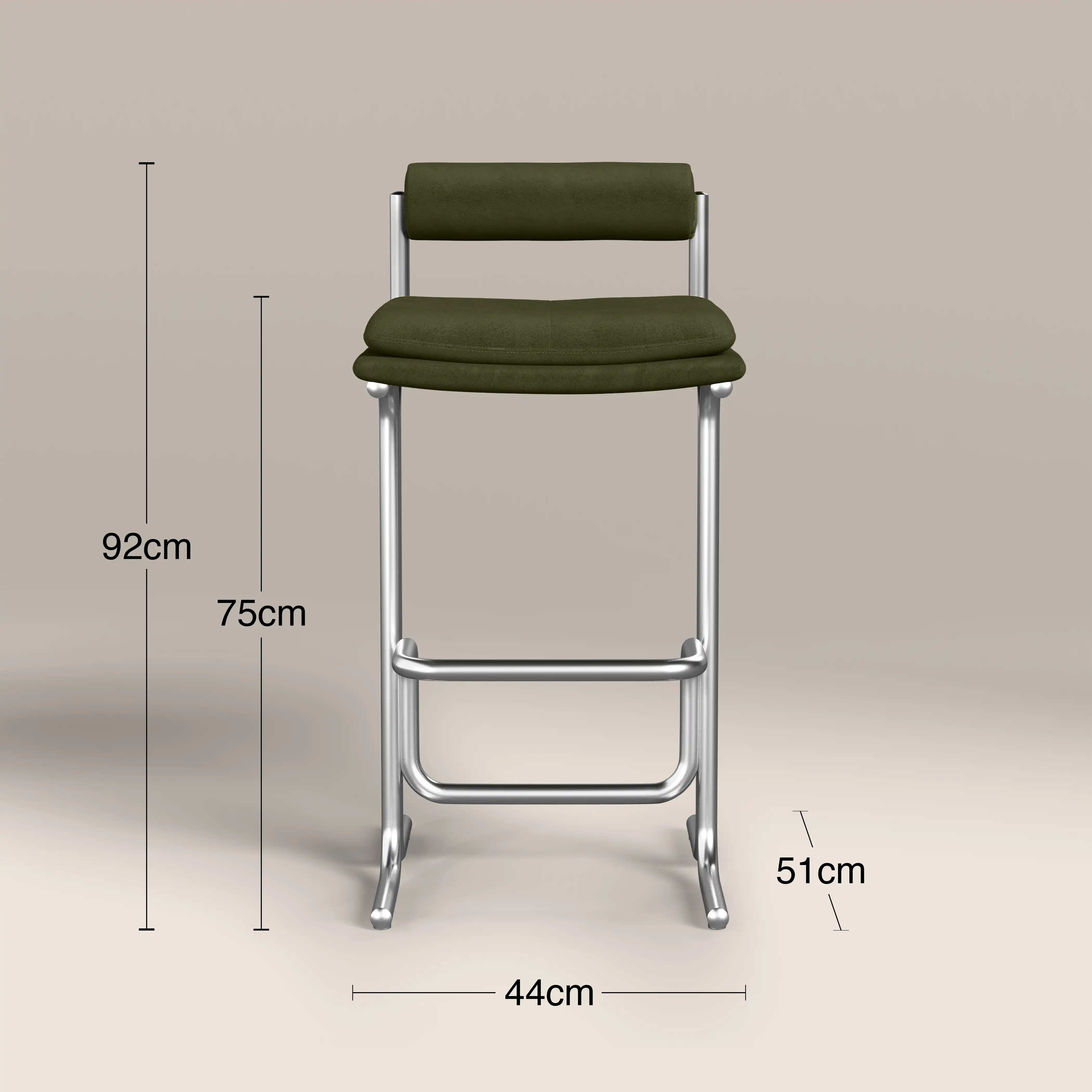 Wilbur Bar Stool | Olive Green Sustainable Velvet & Brushed Chrome - Image 6