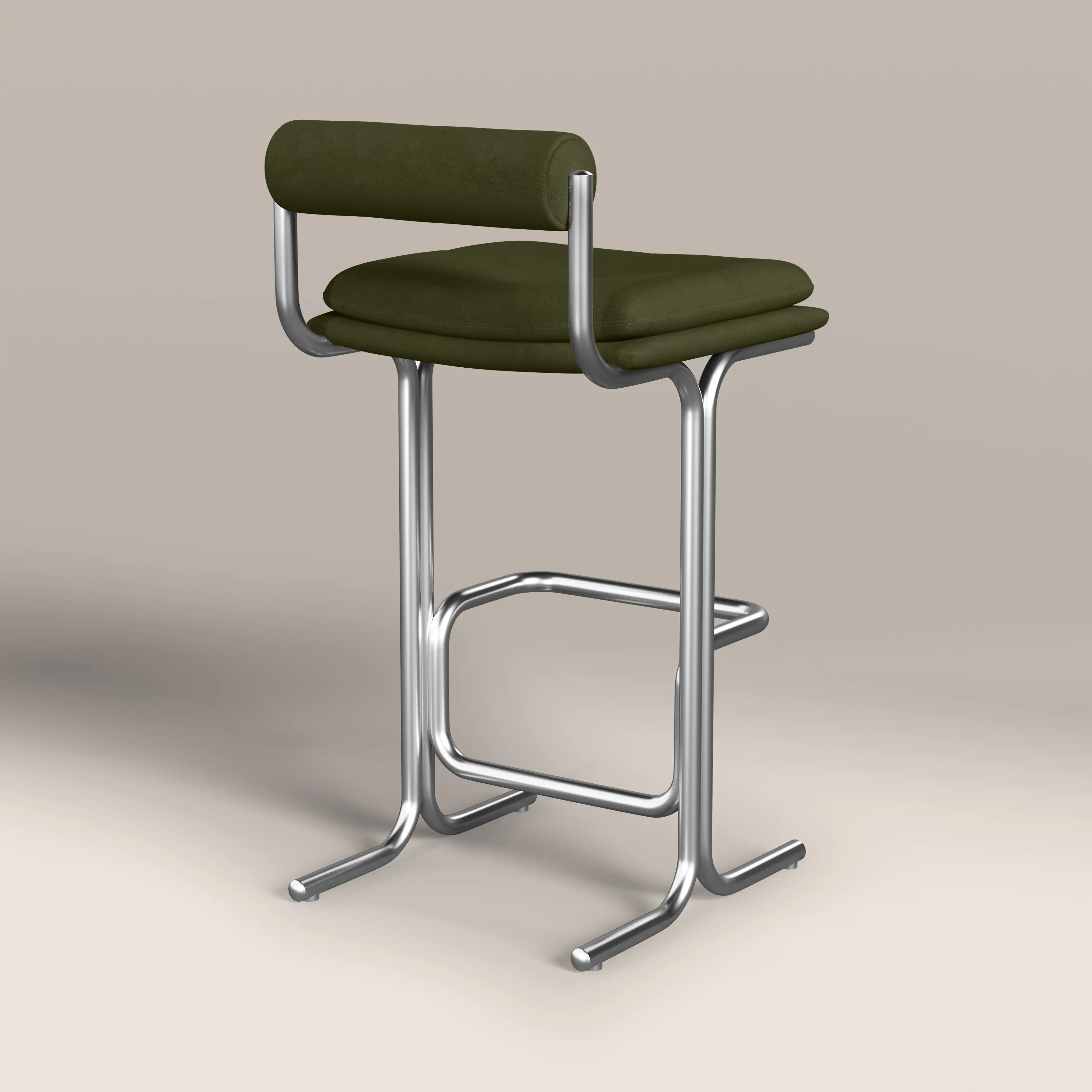 Wilbur Bar Stool | Olive Green Sustainable Velvet & Brushed Chrome - Image 8