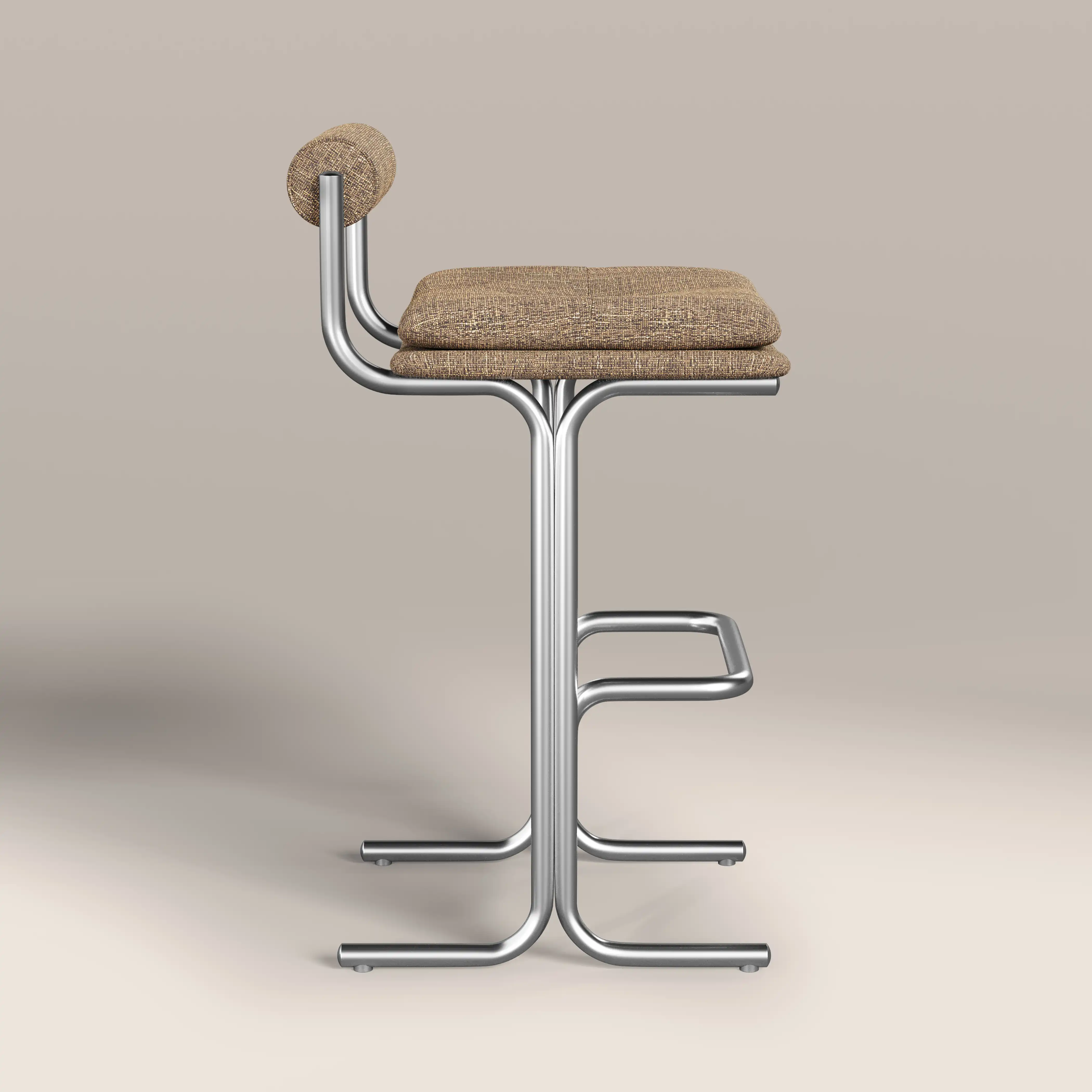 Wilbur Bar Stool | Speckled Cappuccino Boucle & Brushed Chrome - Image 4
