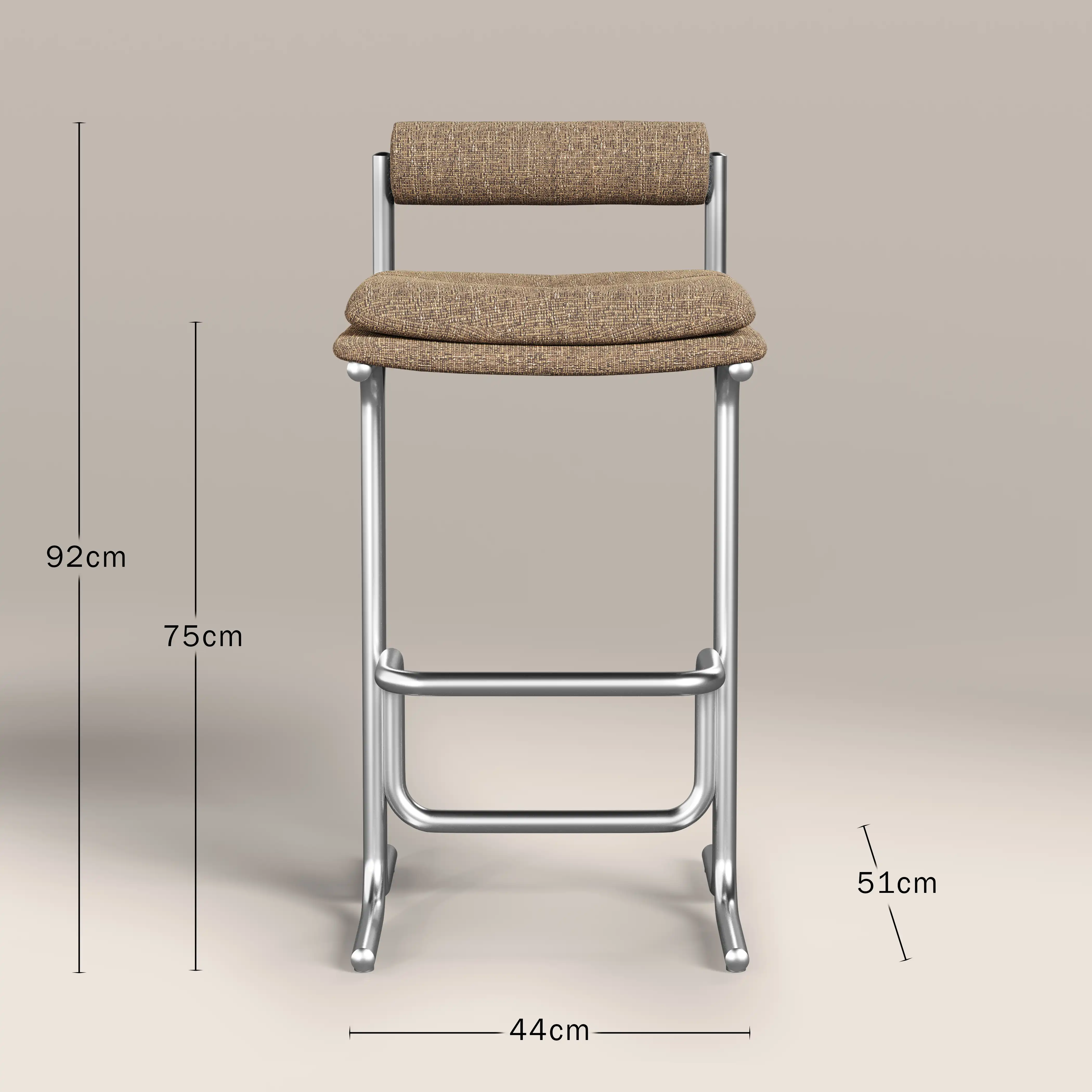 Wilbur Bar Stool | Speckled Cappuccino Boucle & Brushed Chrome - Image 7