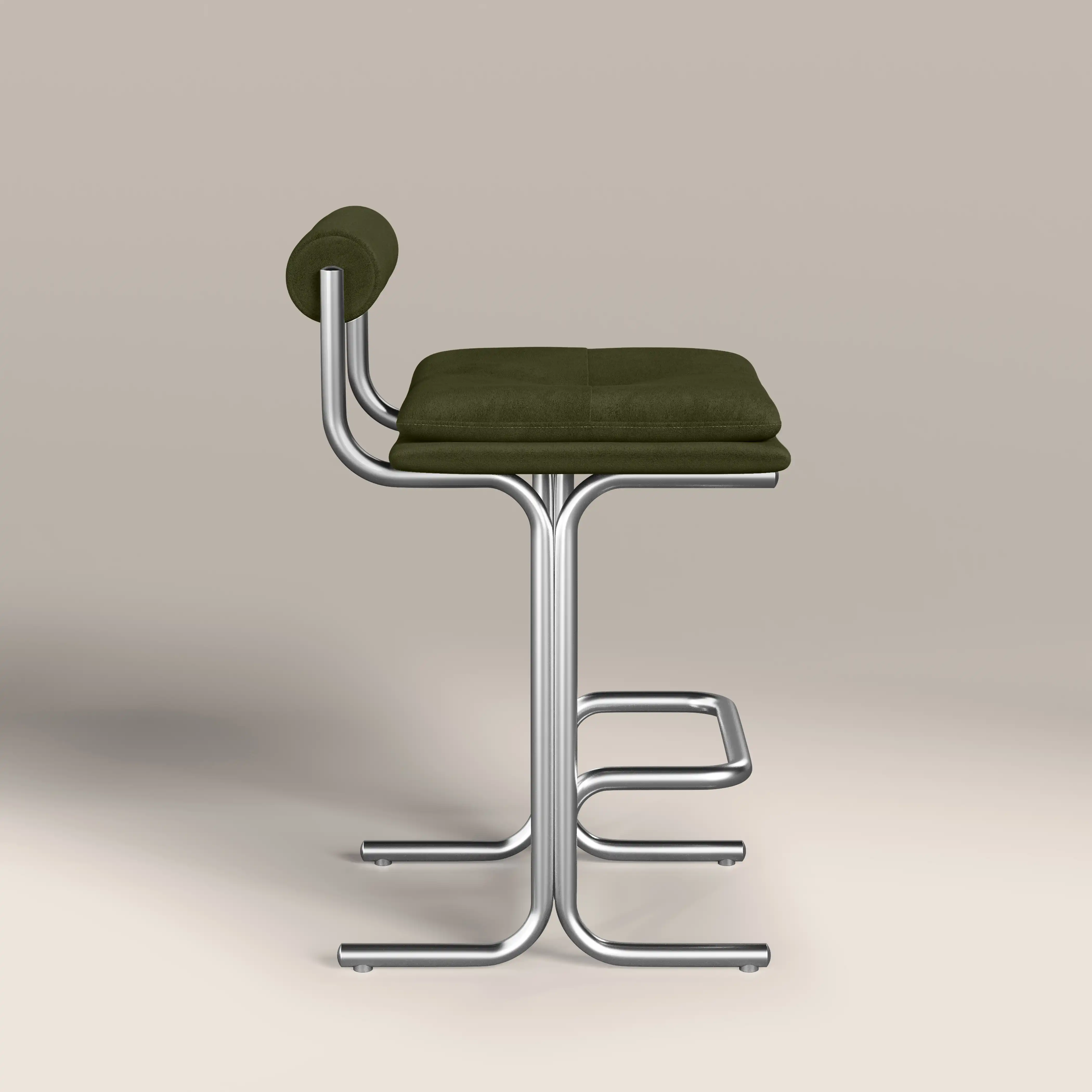 Wilbur Kitchen Stool | Olive Green Sustainable Velvet & Brushed Chrome - Image 5