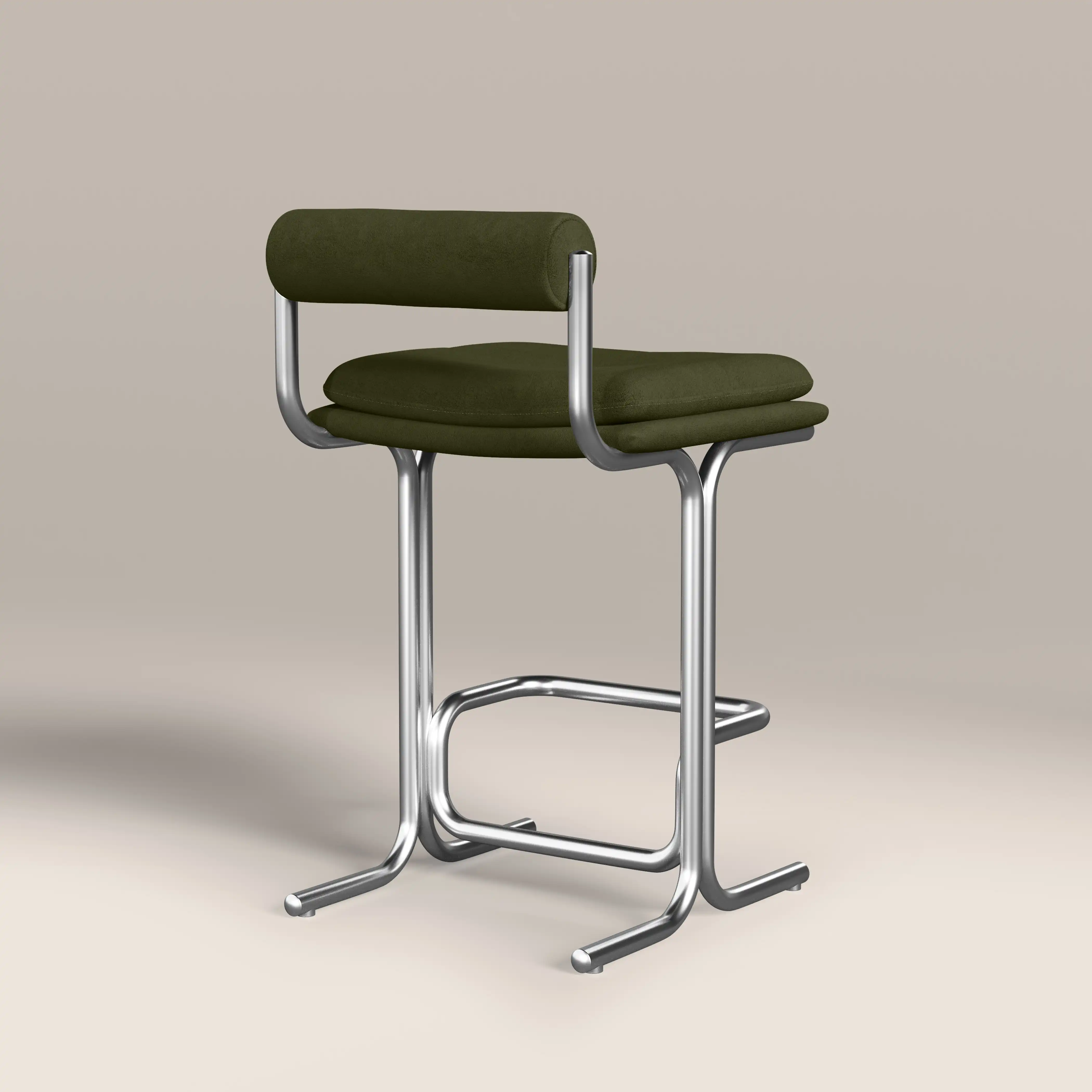 Wilbur Kitchen Stool | Olive Green Sustainable Velvet & Brushed Chrome - Image 6