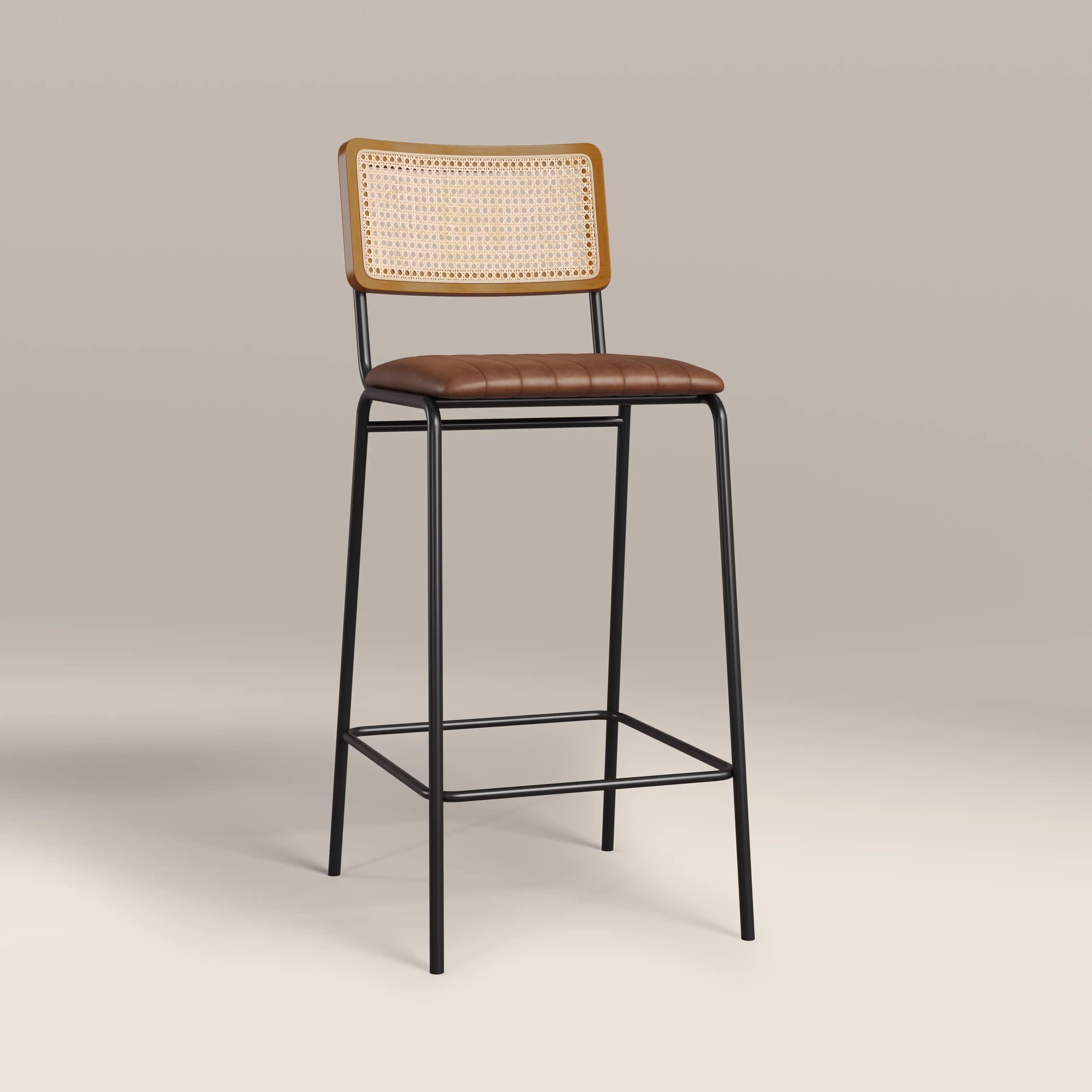 Willis Bar Stool | Vintage Tan Faux Leather & Black - Image 3