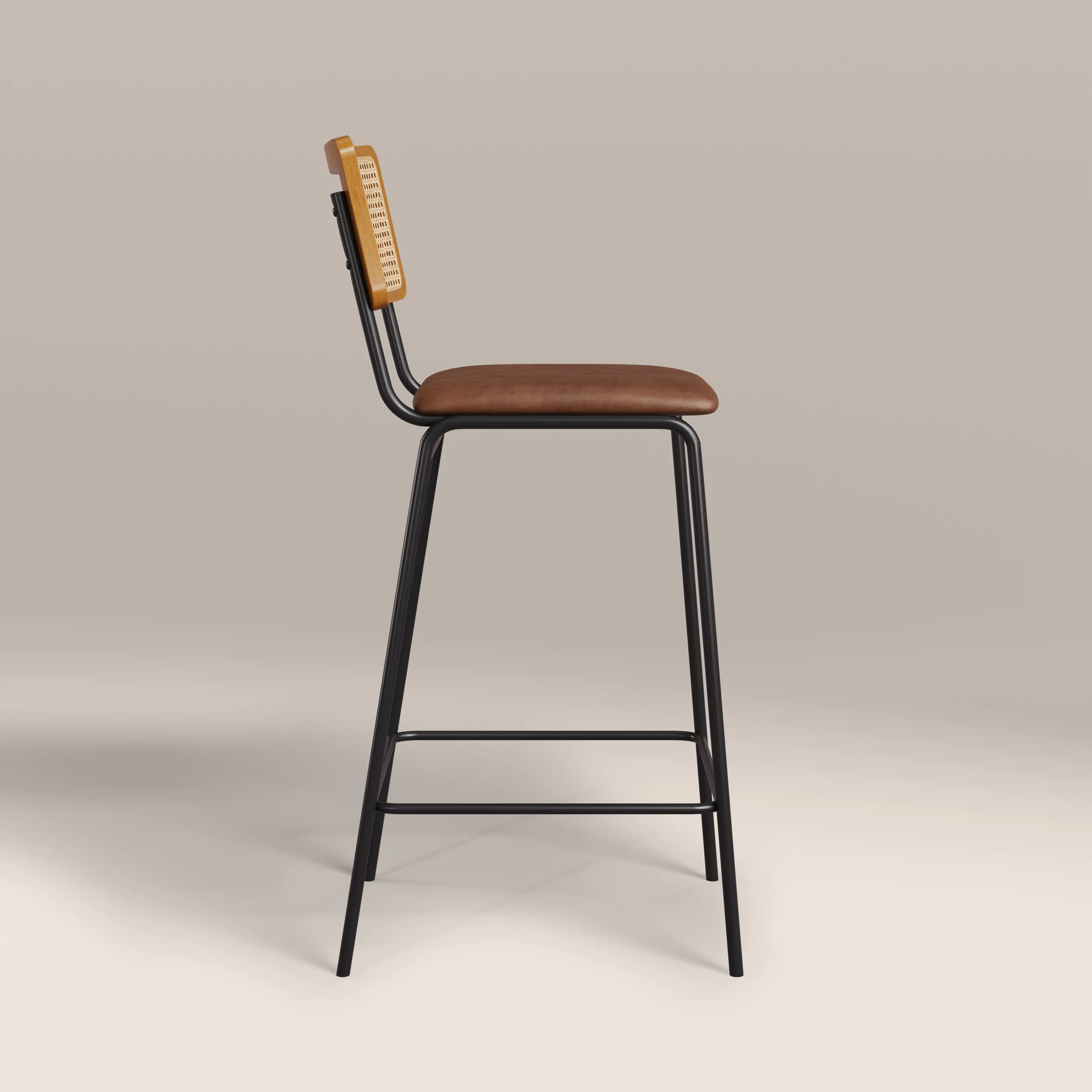 Willis Bar Stool | Vintage Tan Faux Leather & Black - Image 4
