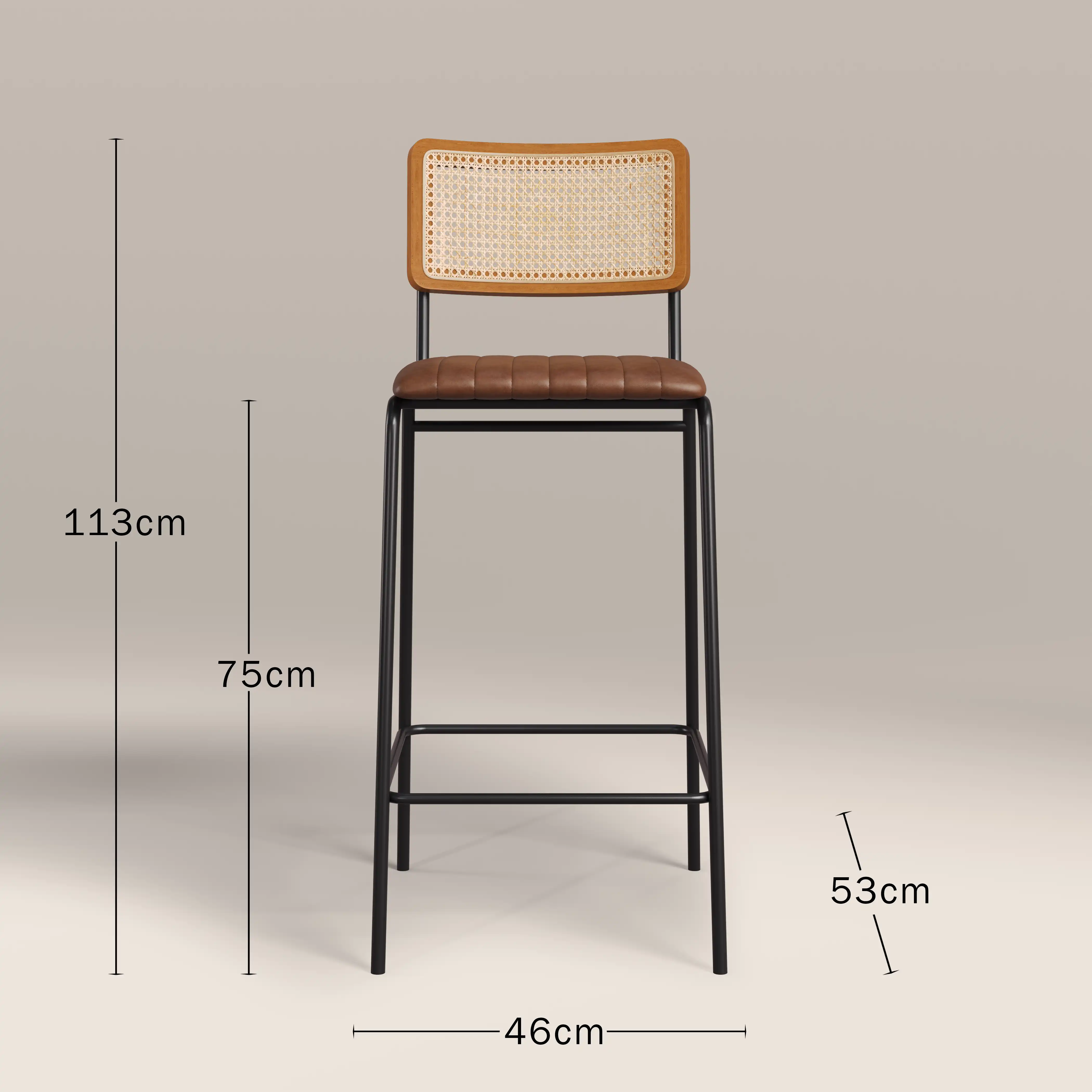 Willis Bar Stool | Vintage Tan Faux Leather & Black - Image 8