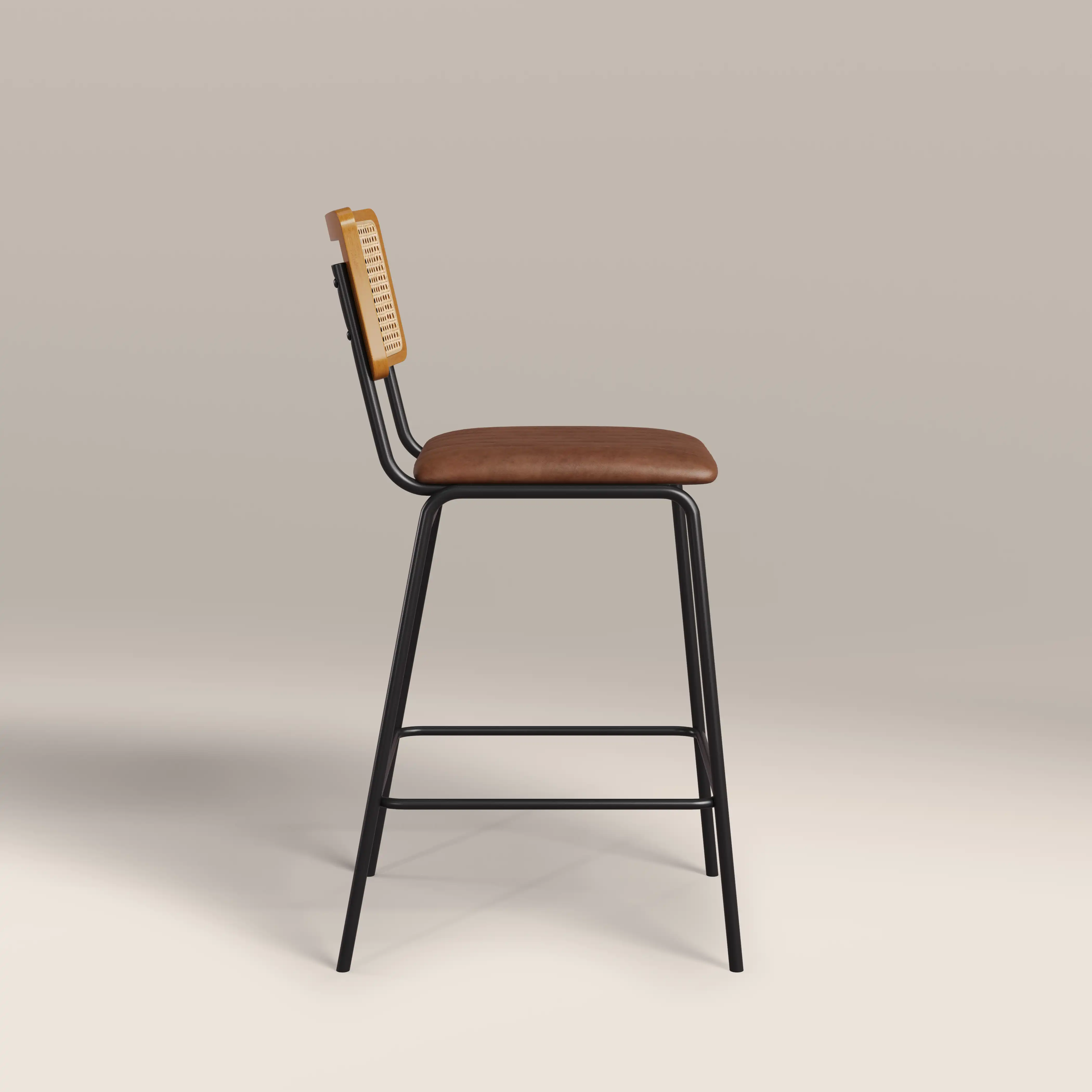 Willis Kitchen Stool | Vintage Tan Faux Leather & Black - Image 3