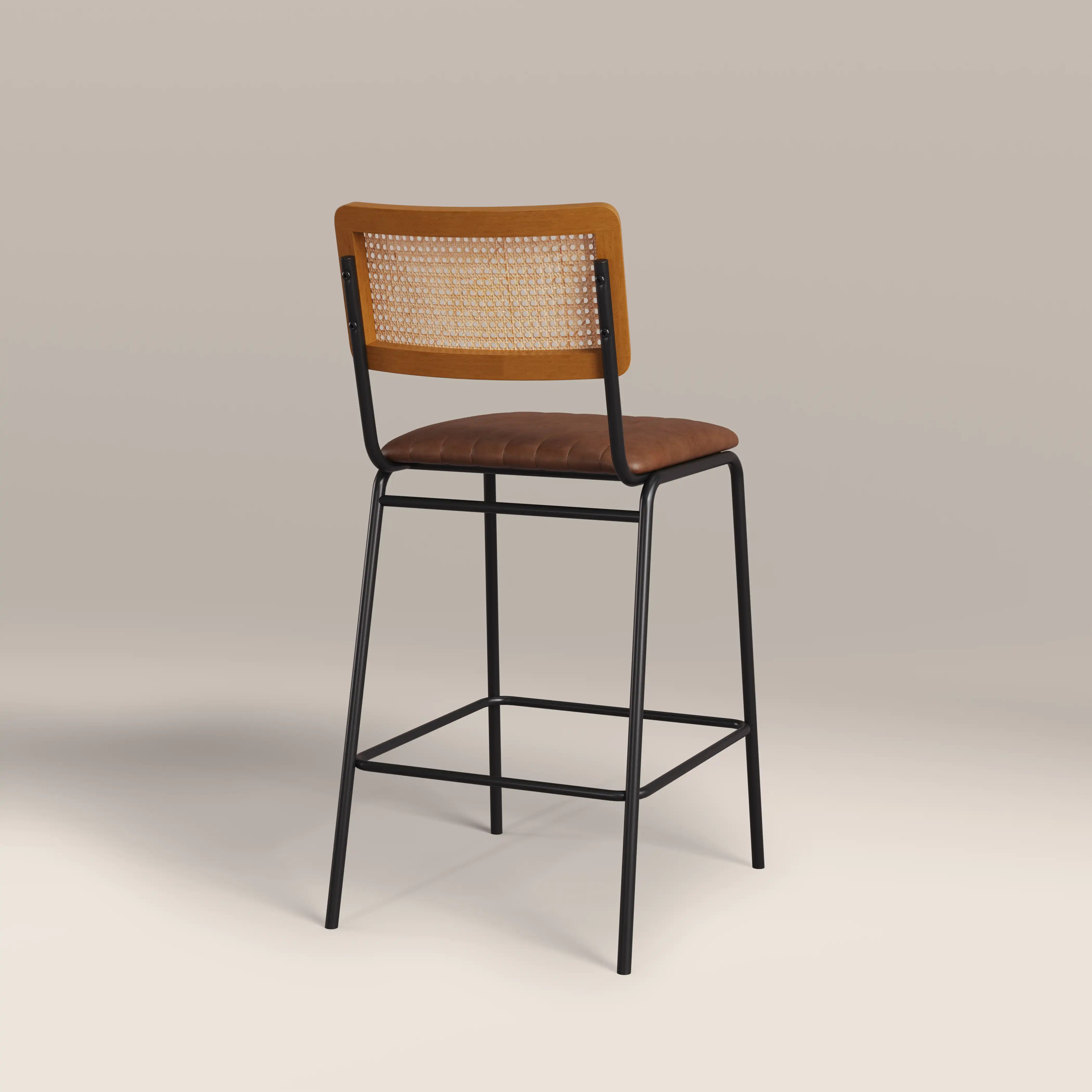Willis Kitchen Stool | Vintage Tan Faux Leather & Black - Image 4