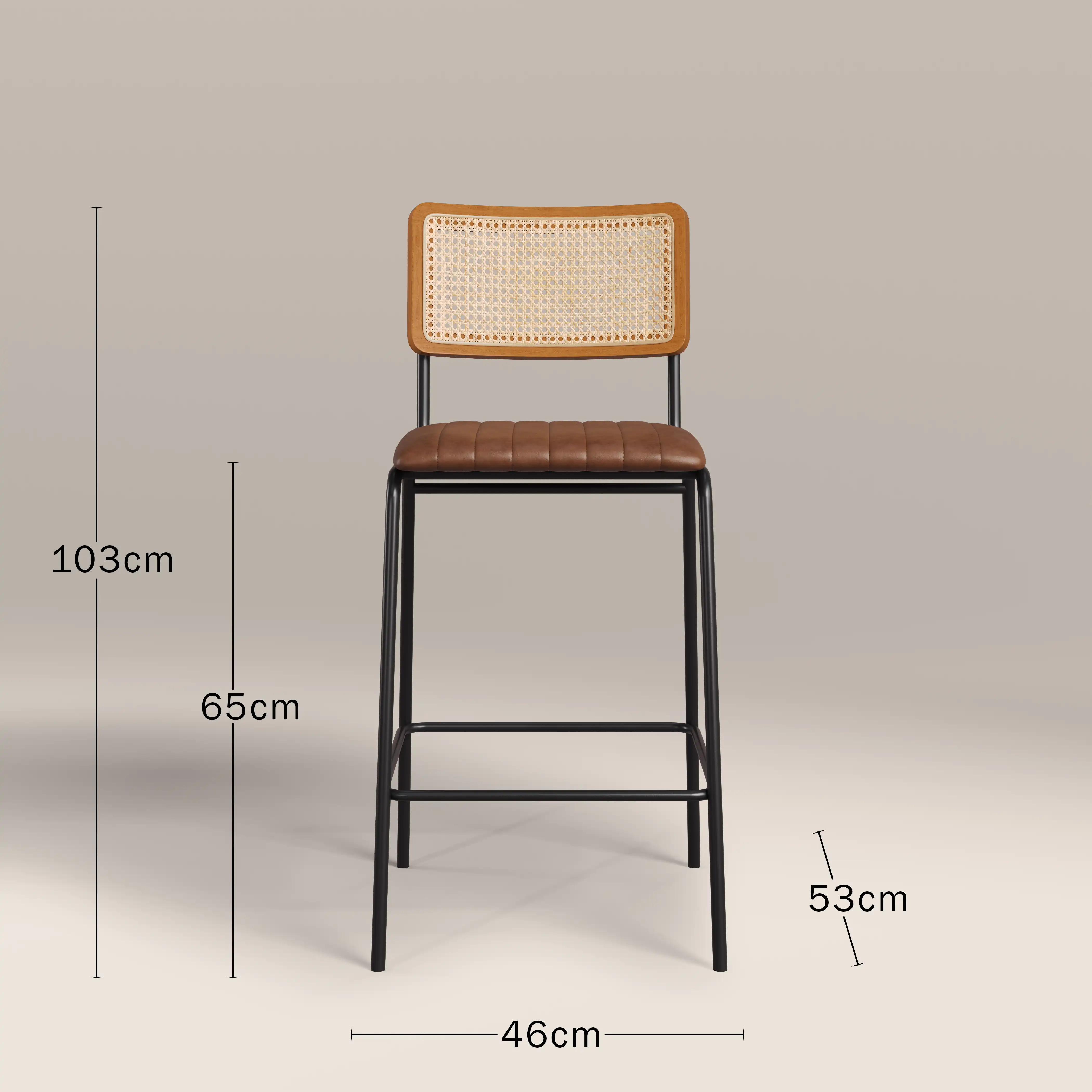 Willis Kitchen Stool | Vintage Tan Faux Leather & Black - Image 7