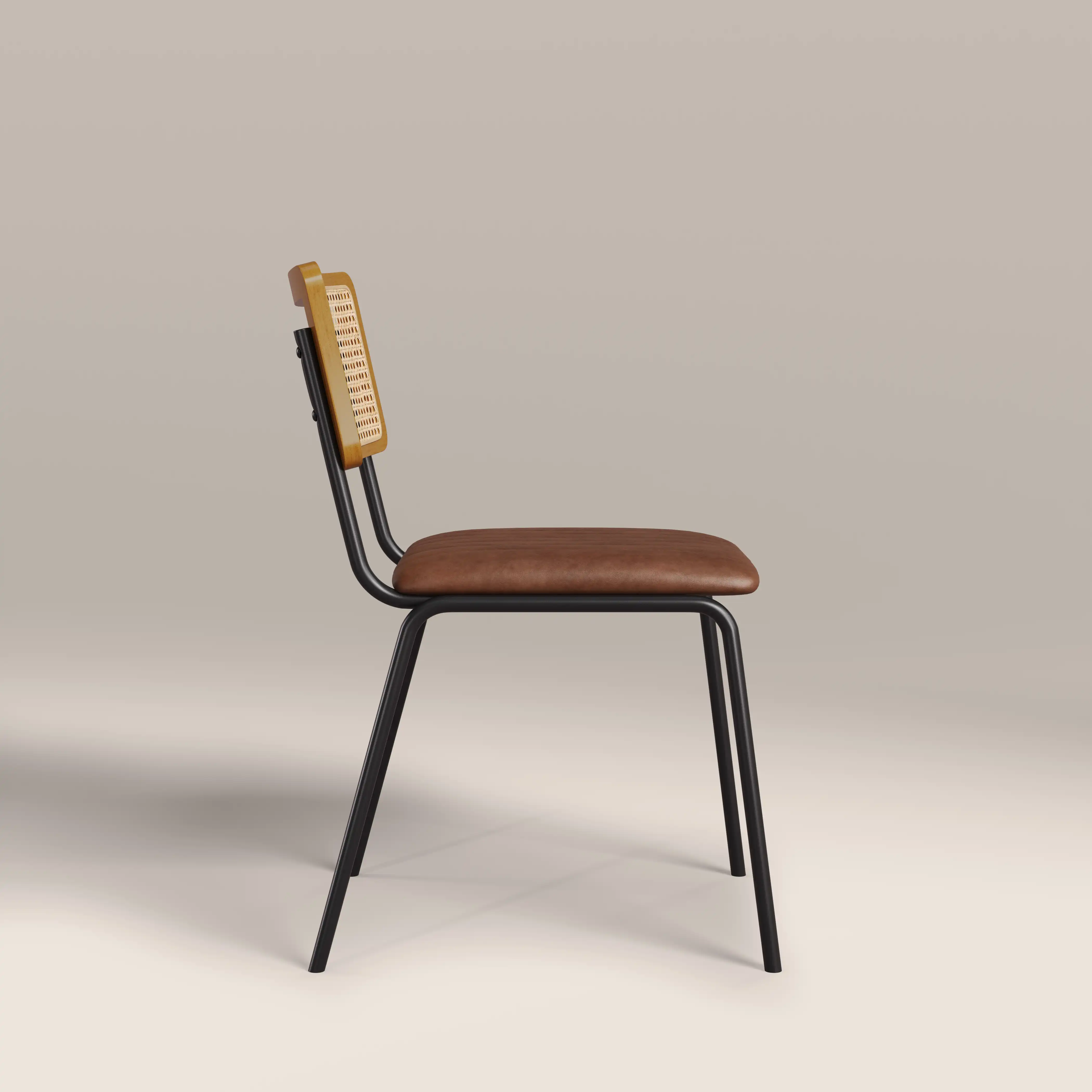 Willis Stackable Dining Chair | Vintage Tan Faux Leather & Black - Image 4
