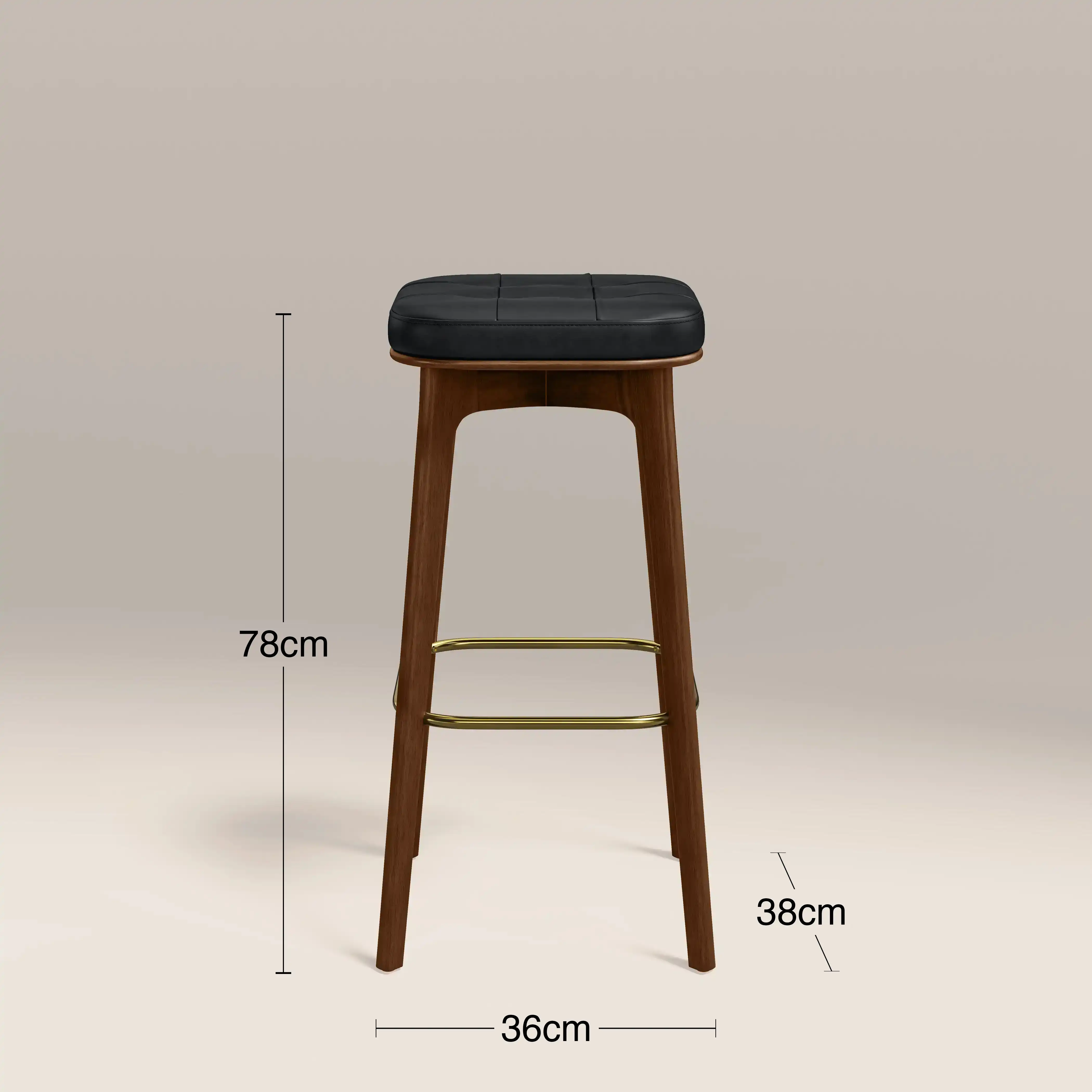 Winchester Bar Stool | Vintage Black Faux Leather & Walnut - Image 4