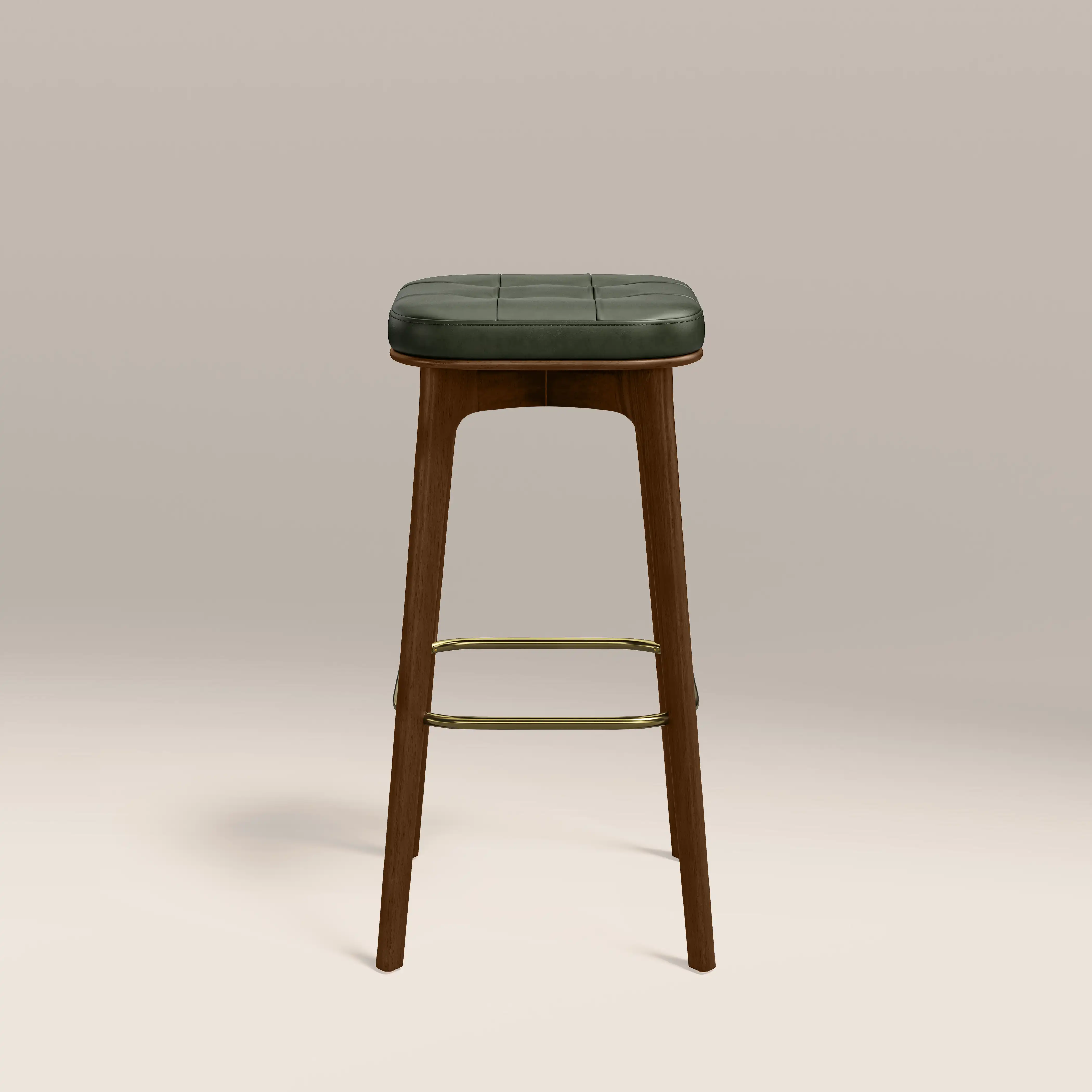 Winchester Bar Stool | Vintage Green Faux Leather & Walnut - Image 3