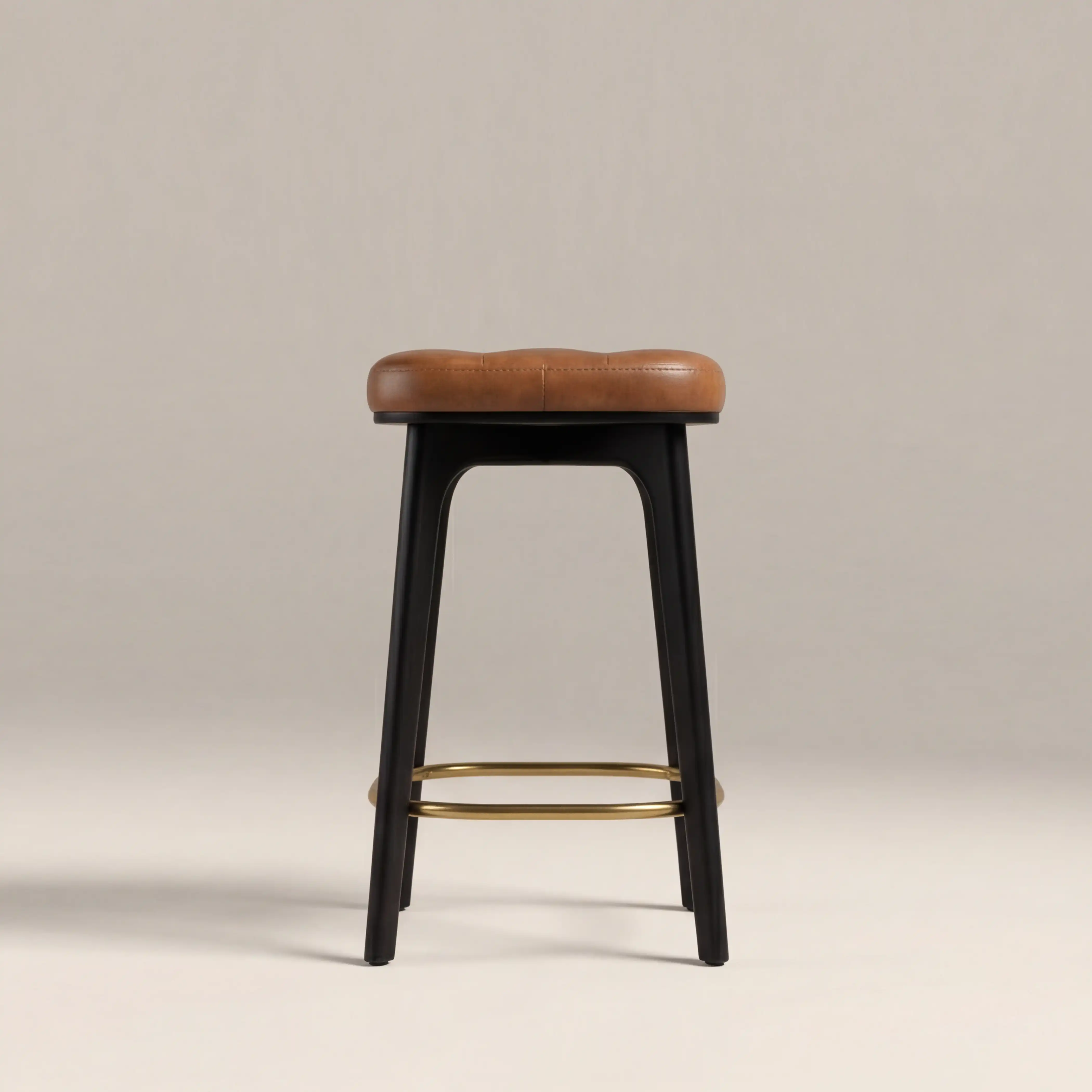 Winchester Kitchen Stool | Tan Faux Leather & Black - Image 3