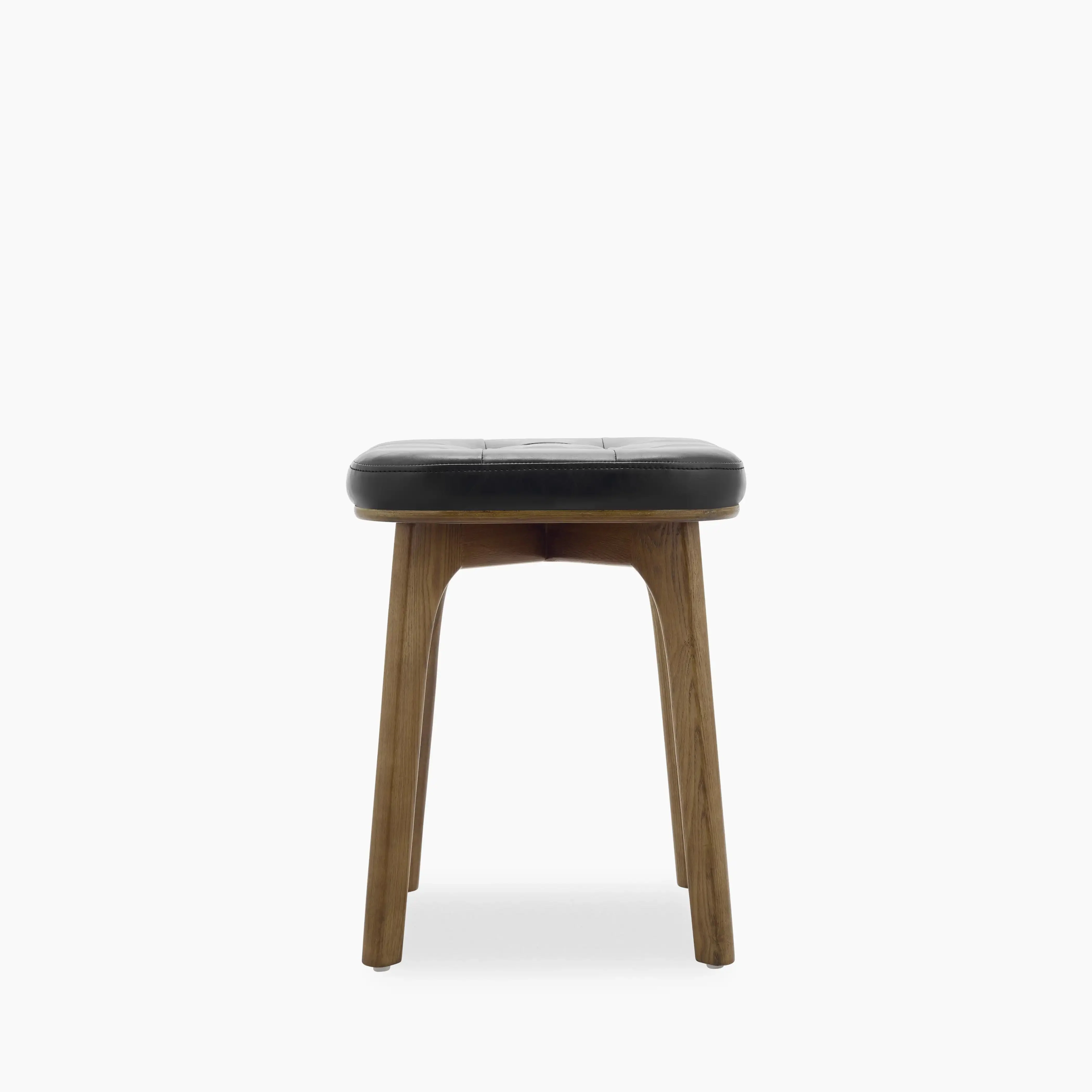 Winchester Low Stool | Vintage Black Faux Leather & Walnut - Image 3