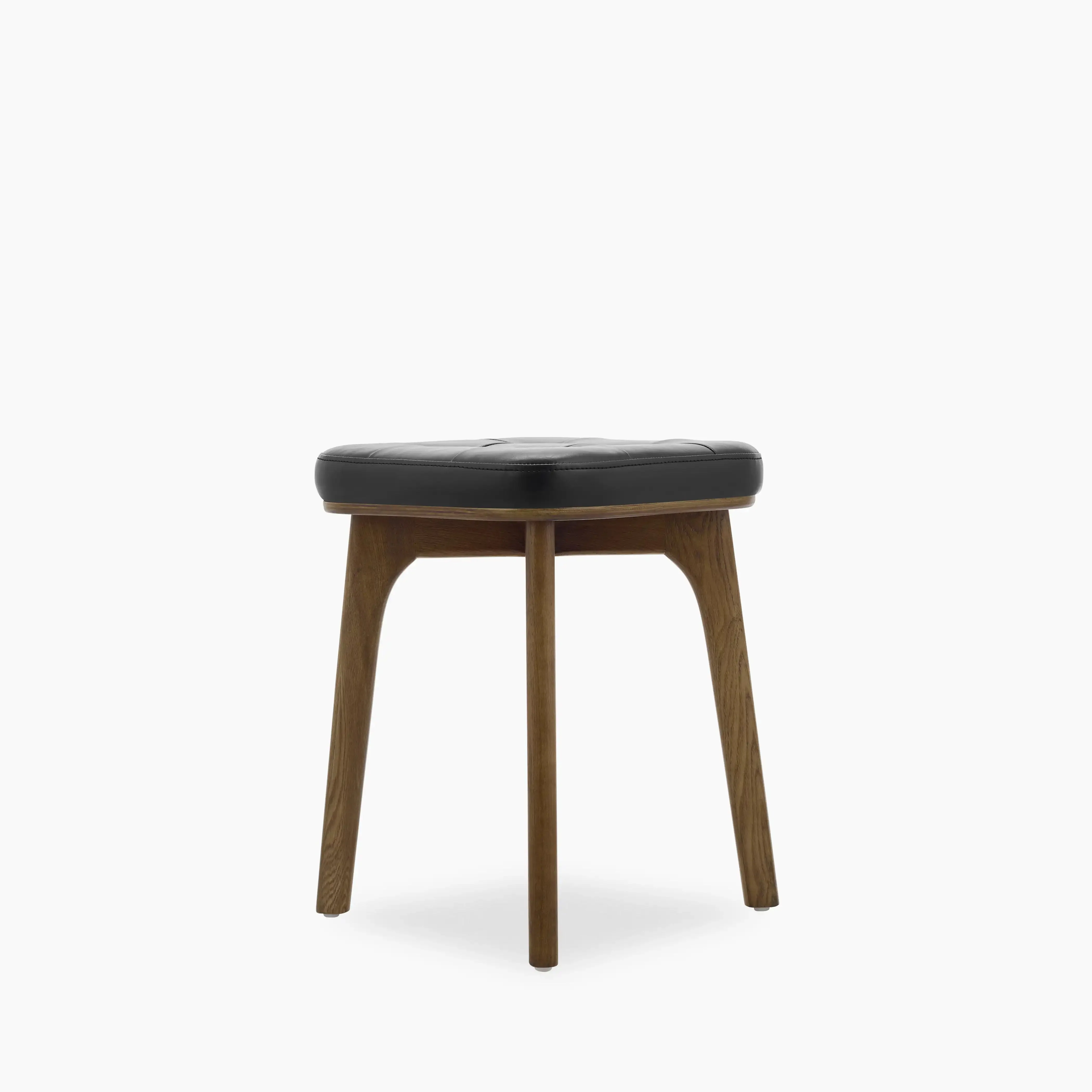Winchester Low Stool | Vintage Black Faux Leather & Walnut - Image 4