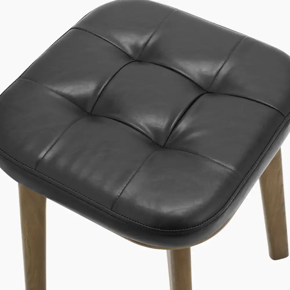 Winchester Low Stool | Vintage Black Faux Leather & Walnut - Image 5