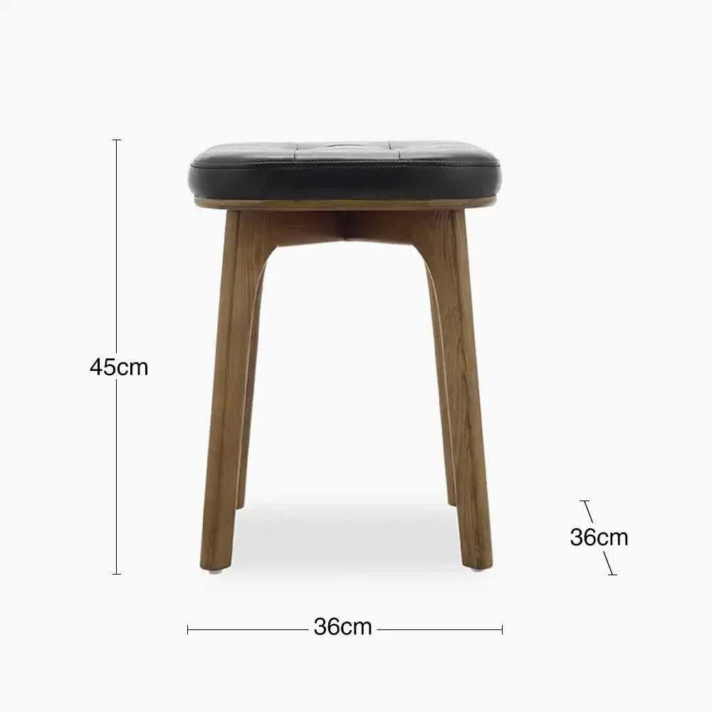 Winchester Low Stool | Vintage Black Faux Leather & Walnut - Image 6